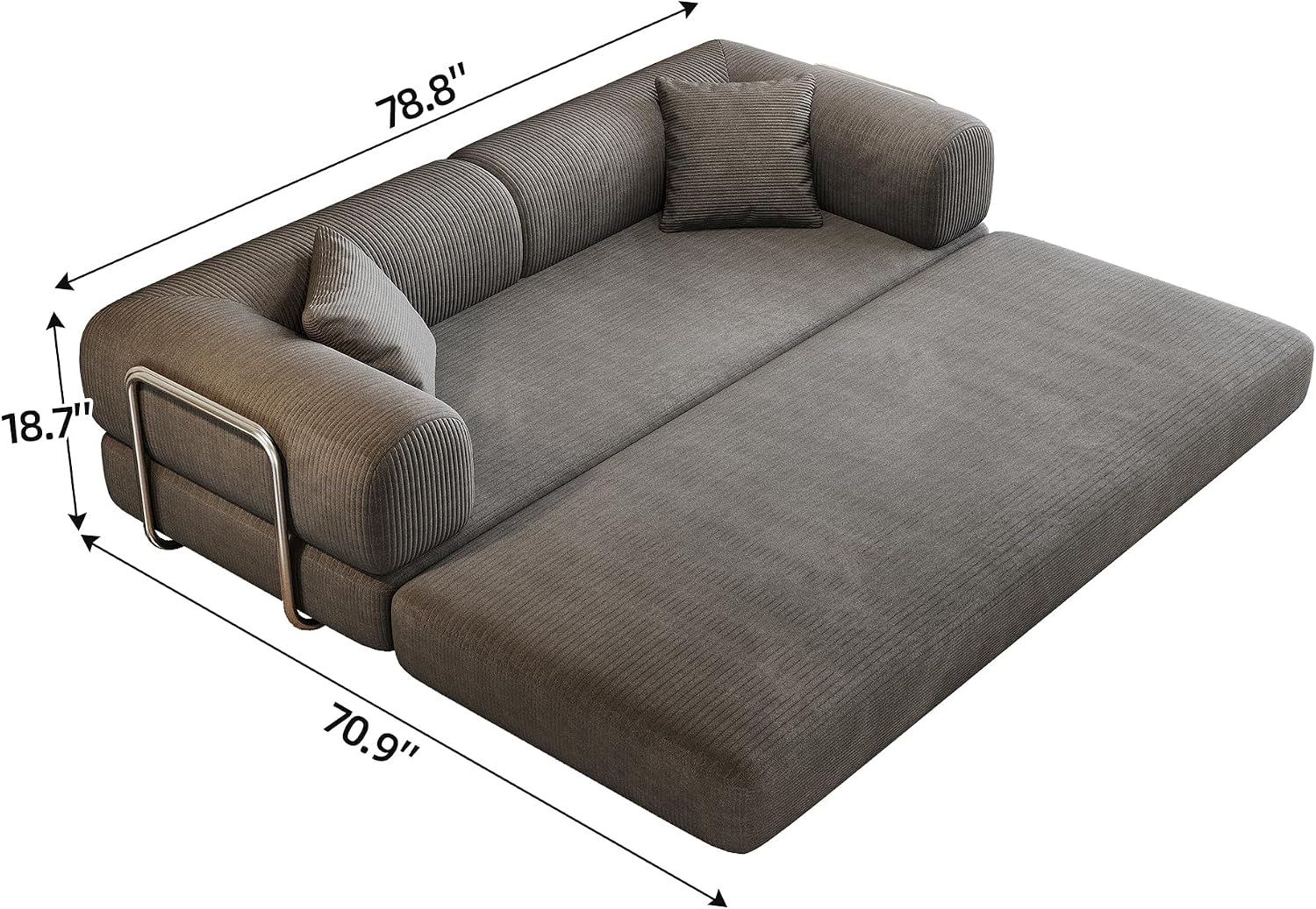 Ball & Cast 78.8' Compressed Modular Sofa Bed, No-Assembly Convertible Floor Futon Couch with Pillow Backrest & Armrest Support, Boneless Corduroy Sleeper Sofa for Living Room & Bedroom, Grey