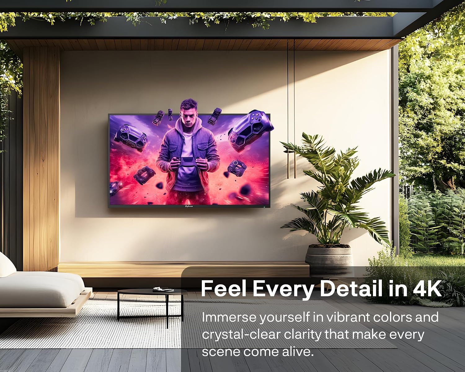 SYLVOX Outdoor TV with Wall Mount & Cover, 55 inch 120Hz 4K Smart TVs, Weatherproof & IP55 Waterproof, Compatible with Google & Dolby Atmos, HDMI 2.1 & USB 3.0, 1000 Nits Outside TV for Gaming