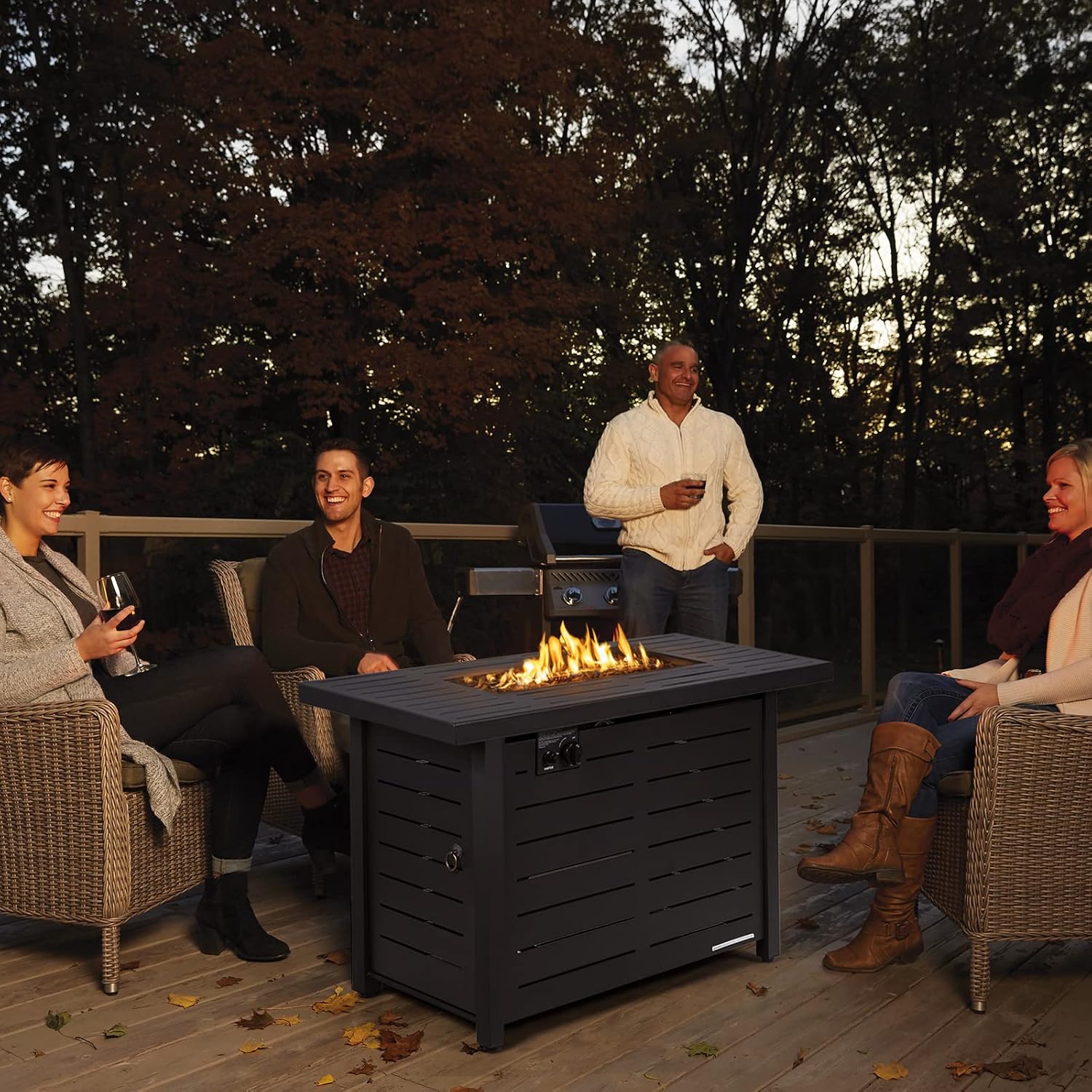 Tangkula Outdoor 60,000 BTU Fire Pit Table, Patiojoy 42 Inch Rectangular Propane Gas Fire Table with Solid Steel Frame, Electric Ignition, Includes Lava Rocks & Protective Cover for Poolside, Backyard