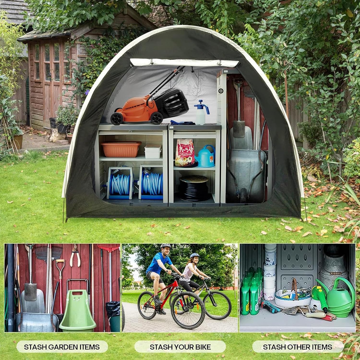 2 PCS Storage Sheds Can Be Spliced Motorcycle Tent Protect Against Wind,Rain,Snow,Dust Plastic Storage Shed,Green