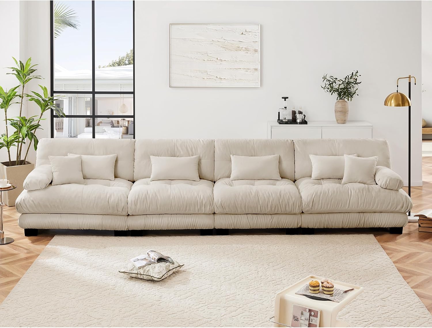 Modular Sectional Sofa Cloud Couch, 173.2' Modern Deep Seat Sectional Couches for Living Room, Oversized Modular Couch with 6 Pillows, Comfy Chenille Sofa Bed for Bedroom Apartment, Light Coffee