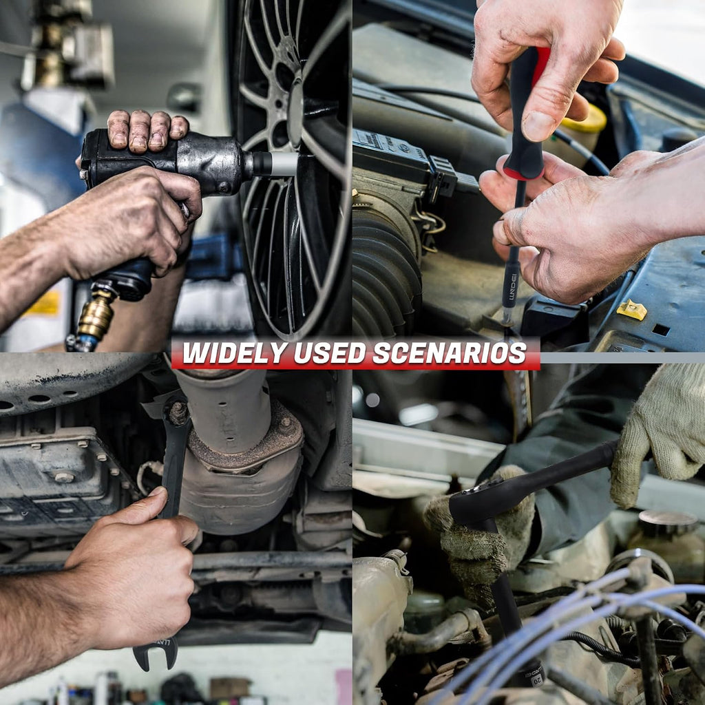 LLNDEI Mechanics Tool Set and Socket Set, 1/4' 3/8' 1/2' Drive Deep and Standard Sockets 12 Point, 390 Pcs SAE and Metric Mechanic Tool Kit with Bits, Combination Wrench