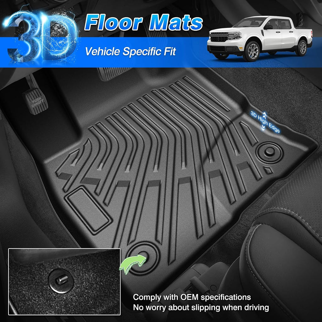 Maverick Floor Mats - Car Mats for Ford Maverick 2022-2025 2026 (Only Fit Gasoline Models), All Weather Floor Mats and Tailgate Mat with Truck Bed Mat for Maverick Accessories, Heavy Duty Rubber Mats