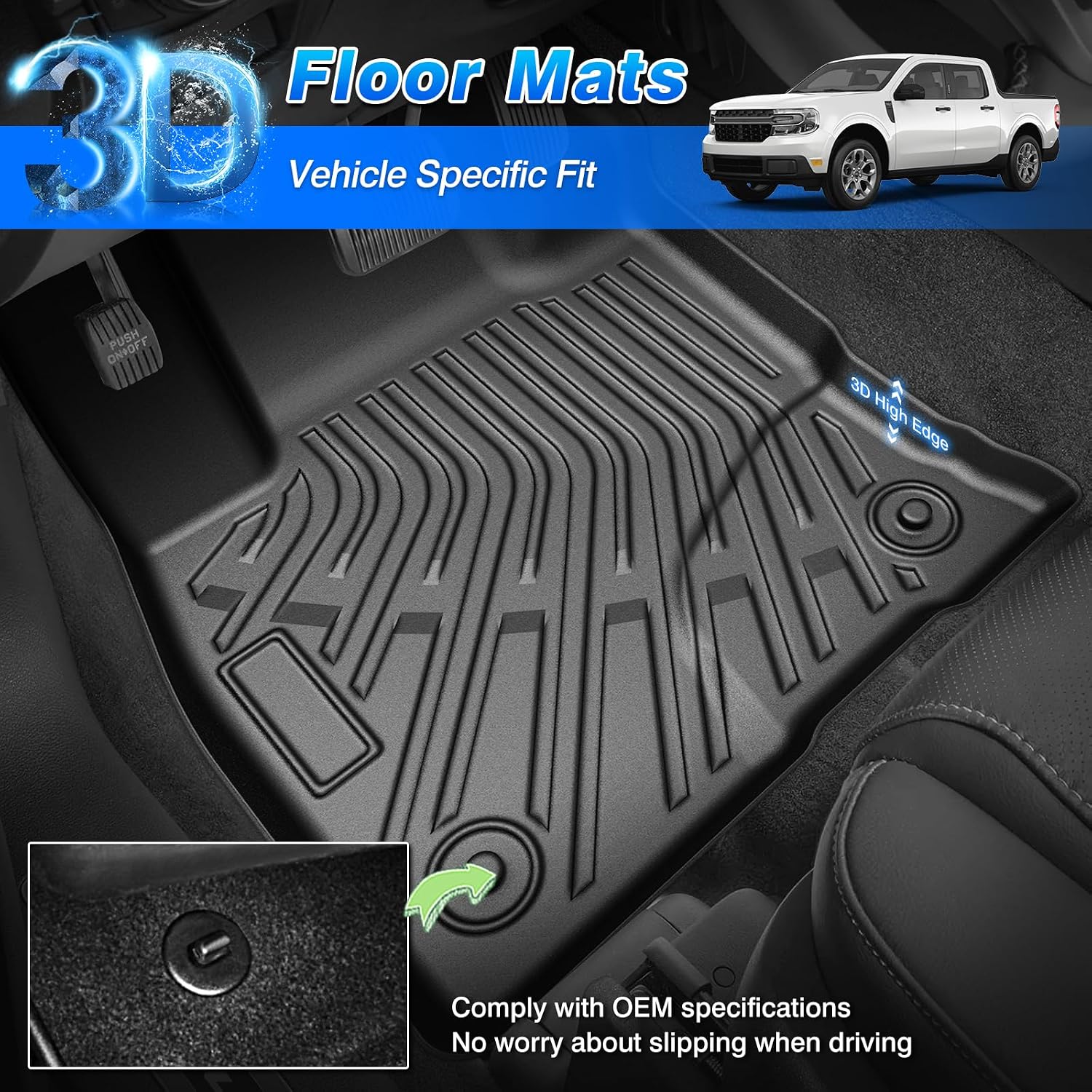 Maverick Floor Mats - Car Mats for Ford Maverick 2022-2025 2026 (Only Fit Gasoline Models), All Weather Floor Mats and Tailgate Mat with Truck Bed Mat for Maverick Accessories, Heavy Duty Rubber Mats