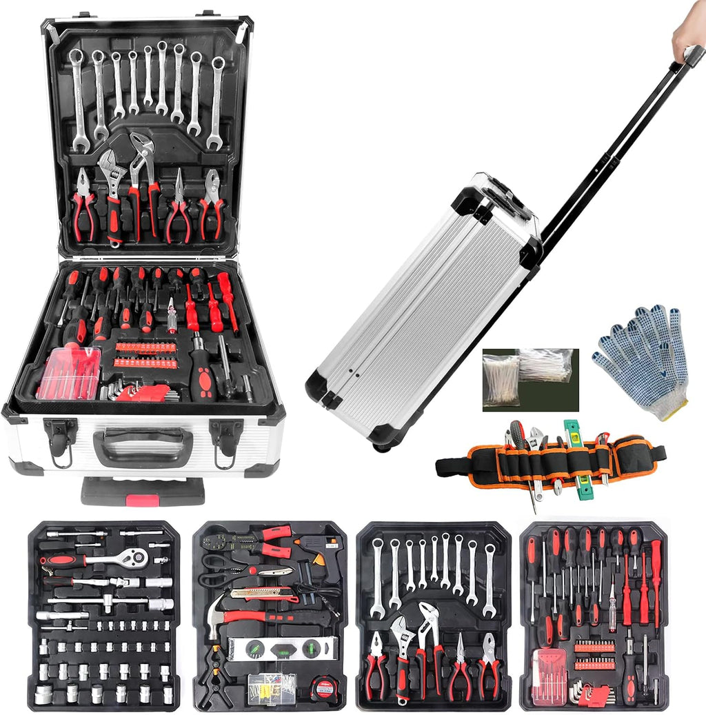 Tool Sets for Men, Tool Kit with Rolling, Complete Household Tool Set, Aluminum Trolley Case Tool Set,Tool kit as Gift on Father's Day