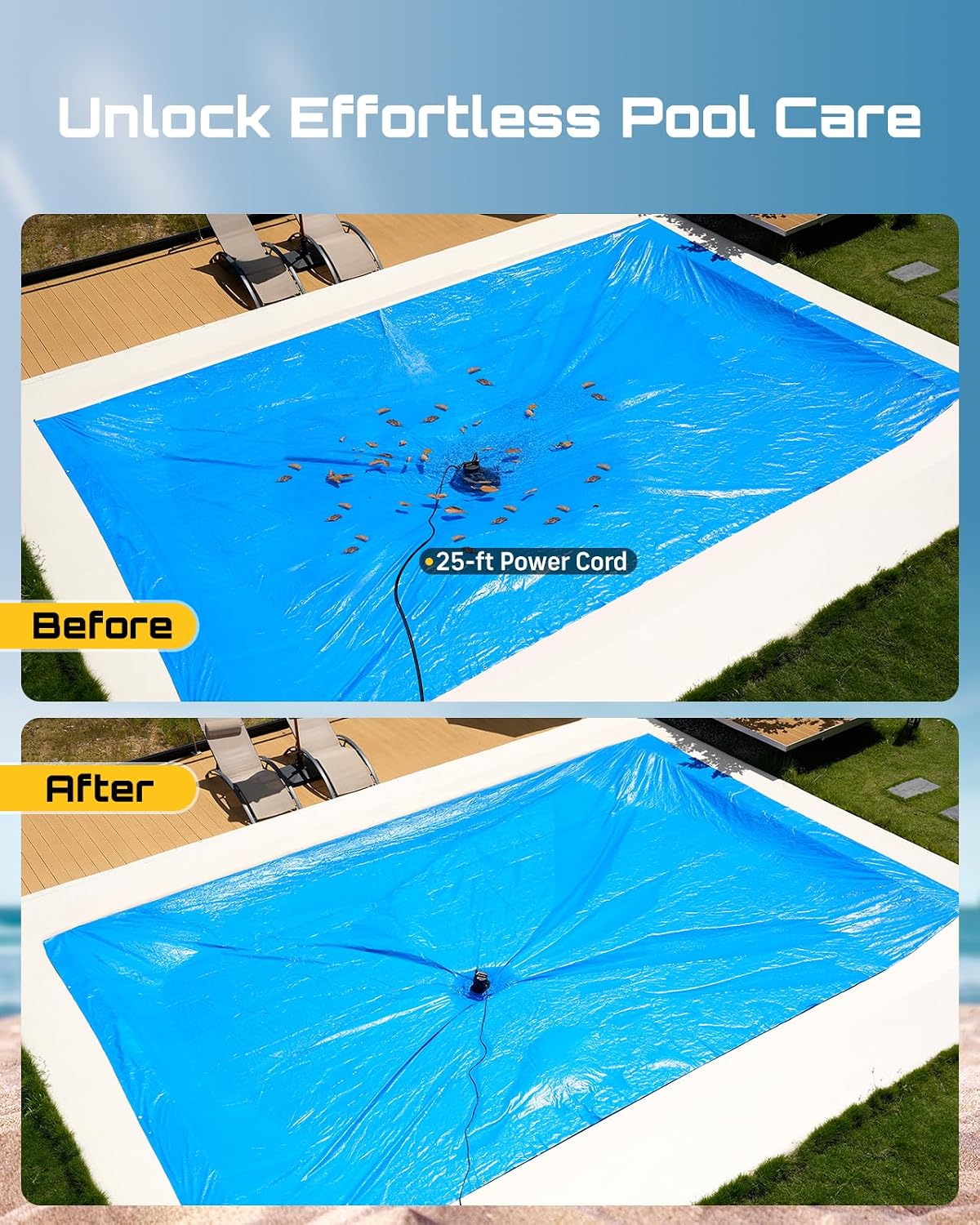SEESII 1/3HP Pool Cover Pump - Automatic On/Off, 3035GPH Submersible Water Pump with Filter Net, 25ft Power Cord, Check Valve, Sump Pump for Swimming Pool, Hot Tubs, Pond, Basement, Rooftops