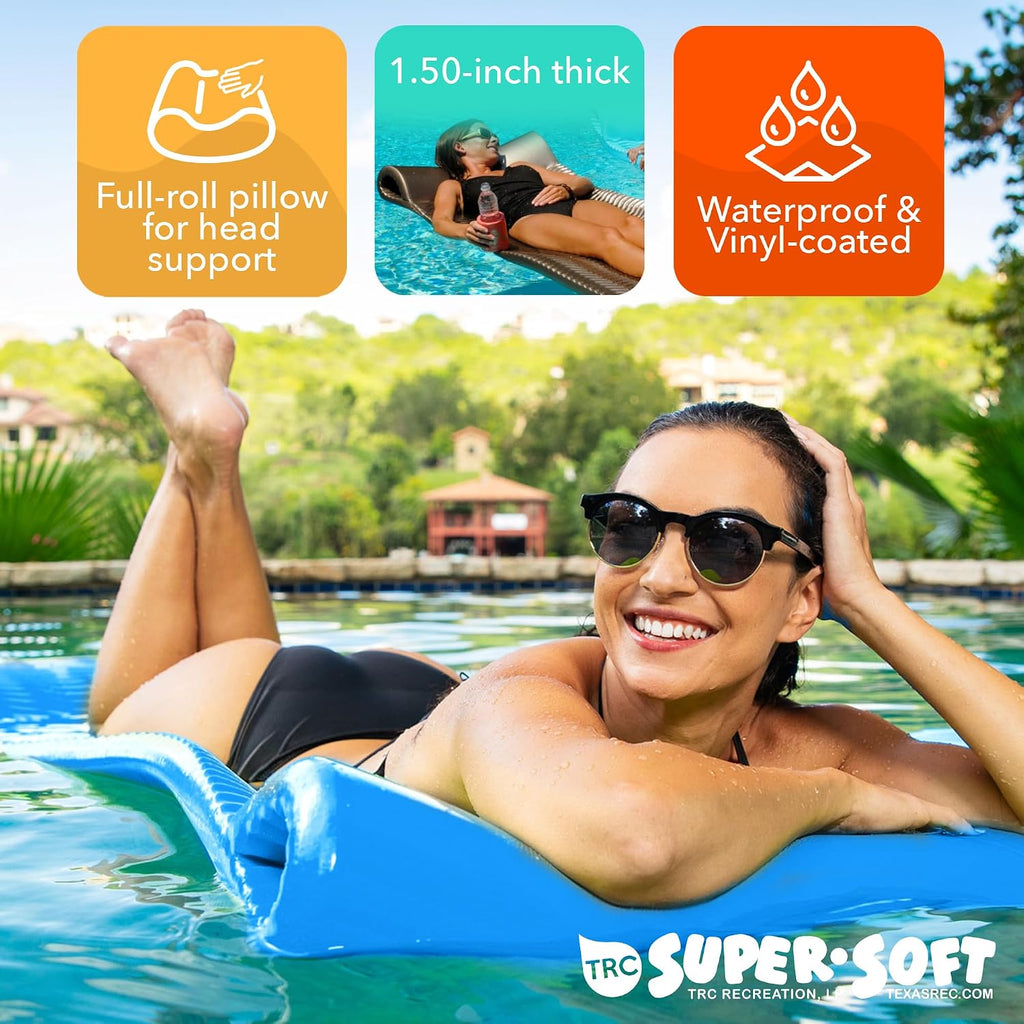 TRC Recreation 2-Pack Serenity 1.5' Thick Foam Pool Float Lounger, Bahama Blue w/Headrest for Lounging & Sunbathing in Swimming Pools, Beaches & Lakes, 70' x 26'