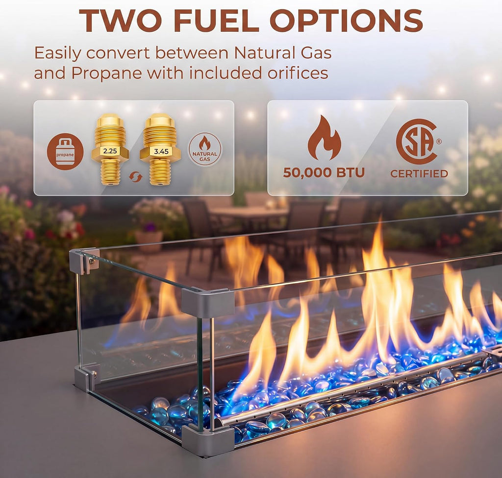 RADIATA 56' Rectangle Propane/Natural Gas Fire Pit for Patio, Modern Lowprofile Fireplace with Tank Table, Rain Cover, 50000BTU CSA Certified, Durable Outdoor Fire Pit Table for Backyard, Gray