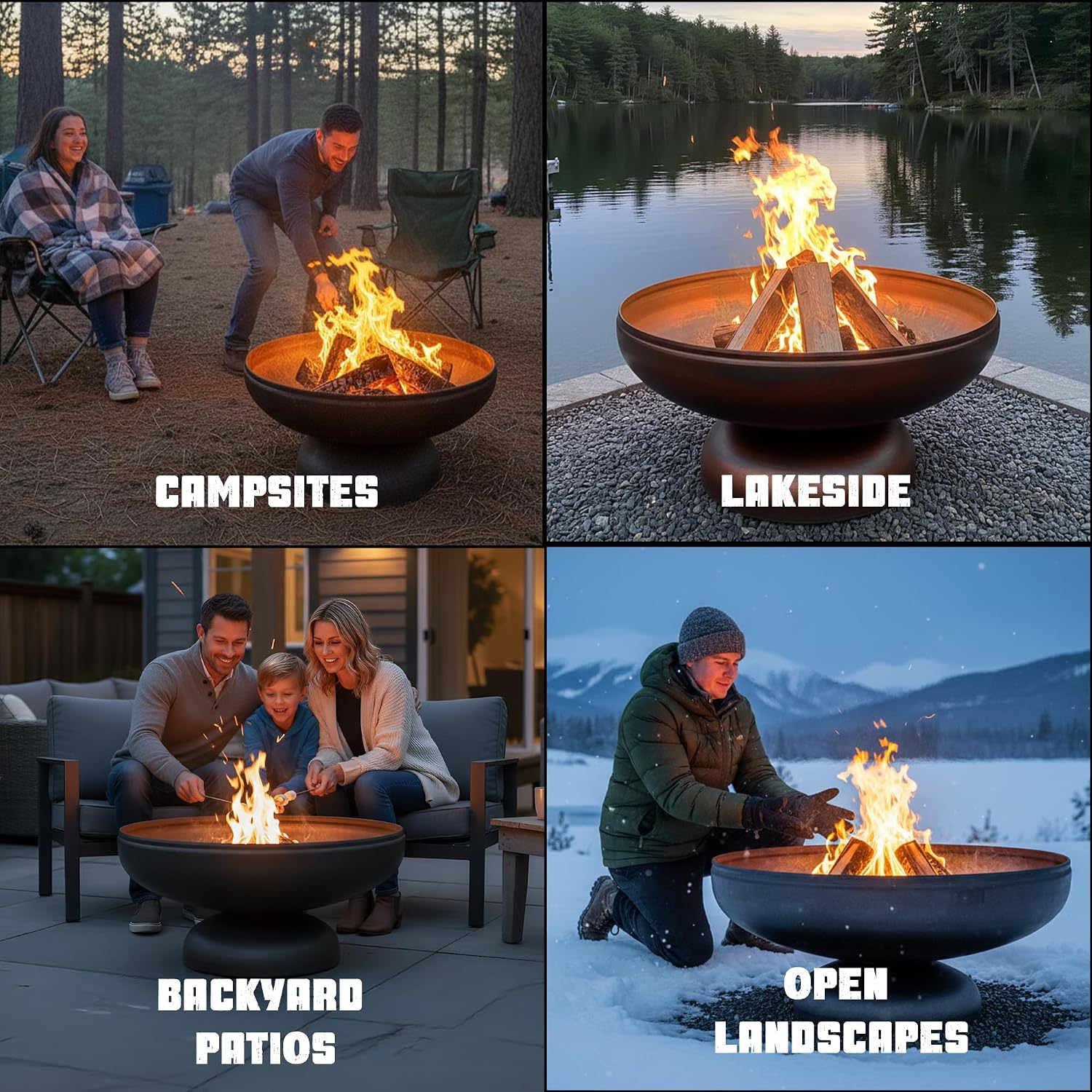 Ohio Flame Patriot Fire Outdoor Fire Pit 42 Inch - Heavy Duty Fire Pits for Outside Wood Burning, American Made Carbon Steel Fire Bowl for Backyard Patio Bonfires - No Assembly Needed for All Seasons