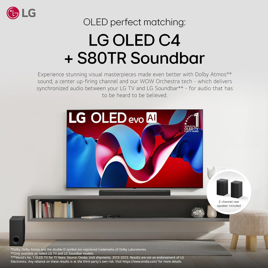 LG 55-Inch Class OLED evo C4 Series Smart TV 4K Processor Flat Screen with Alexa Built-in (OLED55C4PUA, 2024), Sound Bar SC9S Perfect Matching for OLED C TV and Dolby Atmos