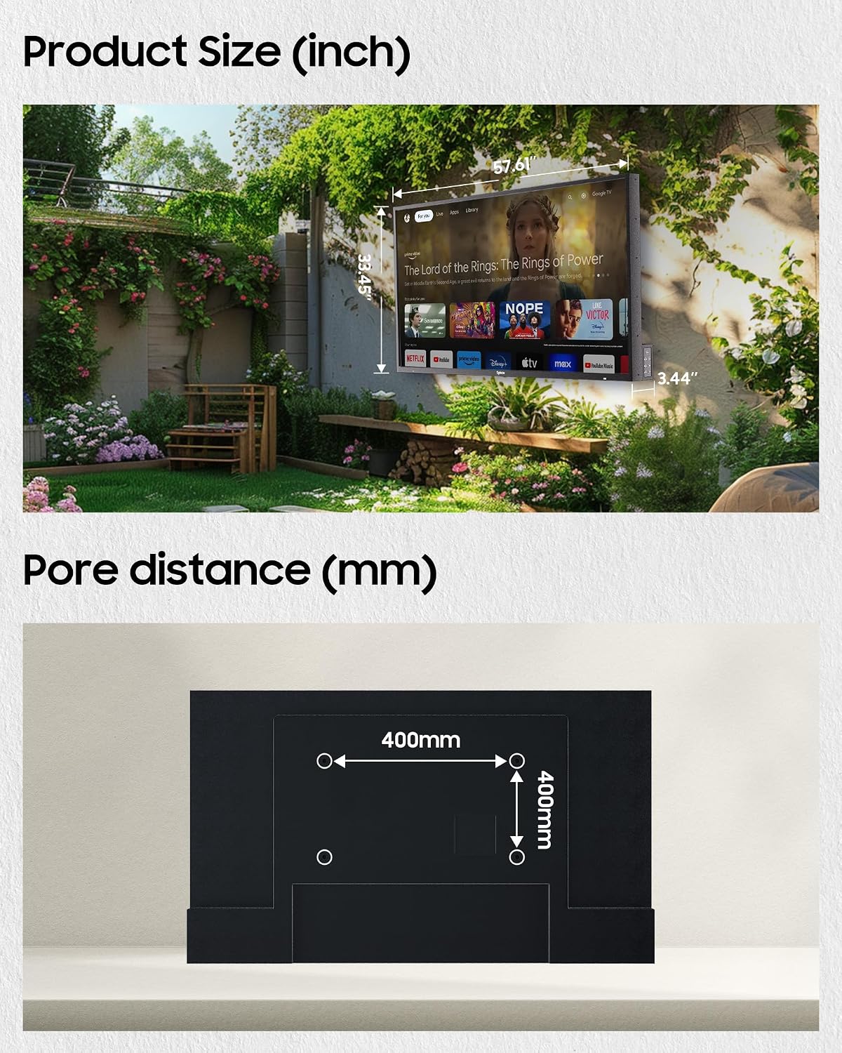 SYLVOX Outdoor TV with Wall Mount & Cover, 65 inch 2000 Nit Full Sun Smart TVs, Sunlight Readable, IP56 Waterproof, 4K TV for Outdoor Households or Commercial Places