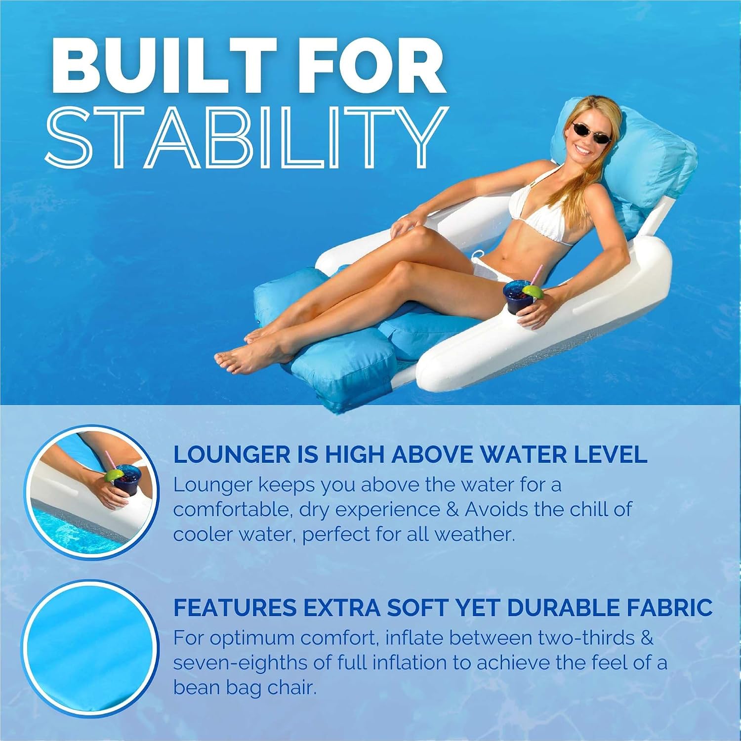 SWIMLINE ORIGINAL 10025M Sunchaser SunSoft Luxury Lounger Chair Pool Float | Molded Frame & Pontoon Design | Pool Floats Adult | Pool Lounger | Pool Accessories | Pool Chairs and Lounges For In Pool