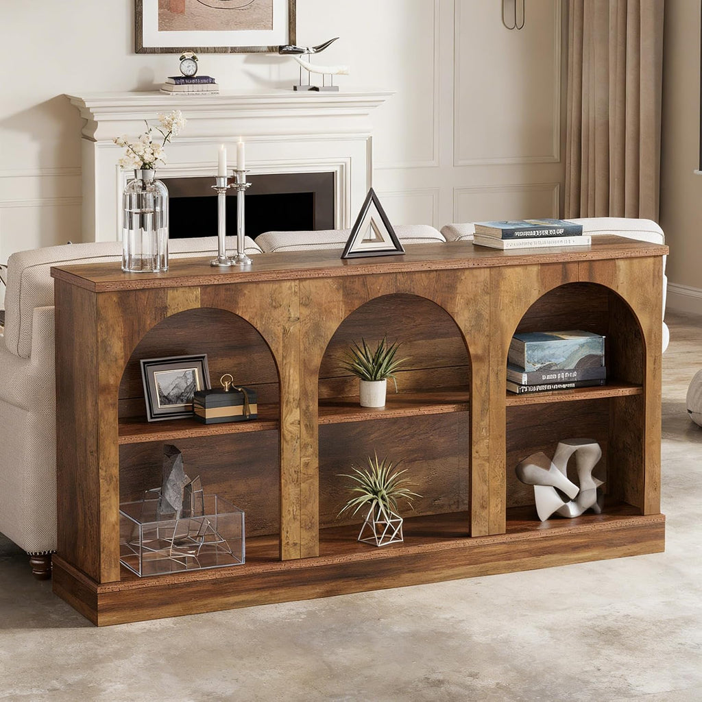 Tribesigns Wooden Narrow Entryway Table with 3-Tier Storage Shelf, 63' Long Modern Farmhouse Sofa Console Table for Hallway, Living Room, Entrance, or Bedroom (Rustic Brown)