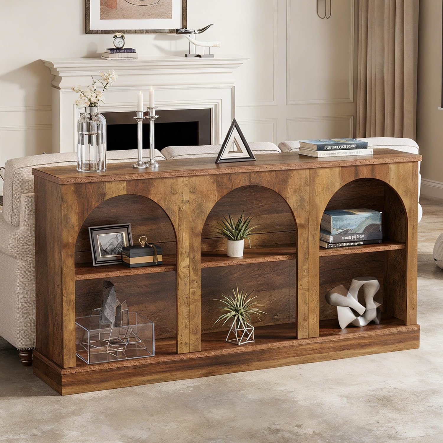 Tribesigns Wooden Narrow Entryway Table with 3-Tier Storage Shelf, 63' Long Modern Farmhouse Sofa Console Table for Hallway, Living Room, Entrance, or Bedroom (Rustic Brown)