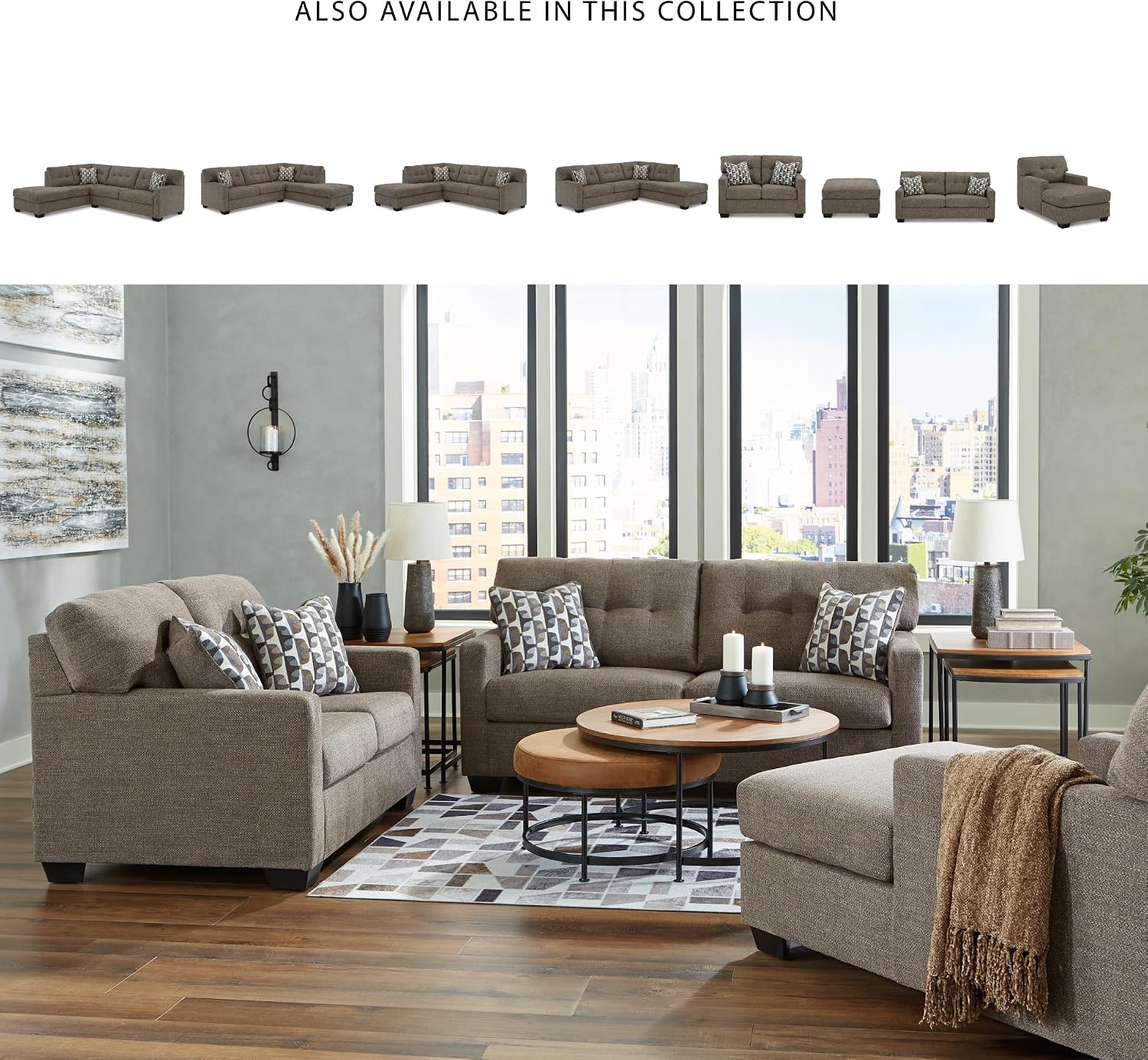 Signature Design by Ashley Mahoney Contemporary Tufted Sofa, Dark Brown