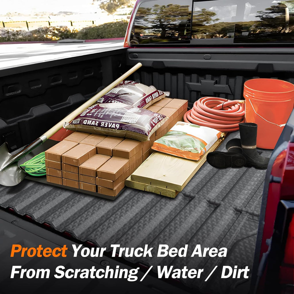KUST Floor Mats Set for 2017-2026 Ford F250/F350/F450 Super Duty Crew Cab (Only for Rear Seat with Under-Seat Storage), 6.8FT Truck Bed Mat All Weather F250 Accessories TPE Rubber Raised Edge