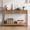 Treocho 47' Console Table with Drawers, Fluted Narrow Entryway Table with Open Shelf, Farmhouse Sofa Table Behind Couch for Hallway, Living Room, Brown