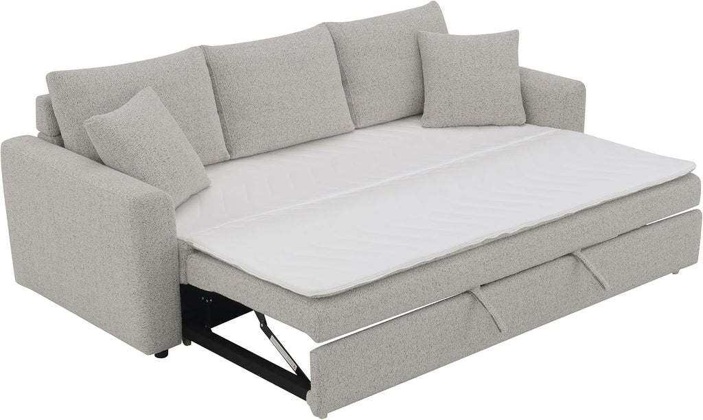Acme Connie Fabric Upholstered Sofa with Sleeper and 2 Pillows in Beige