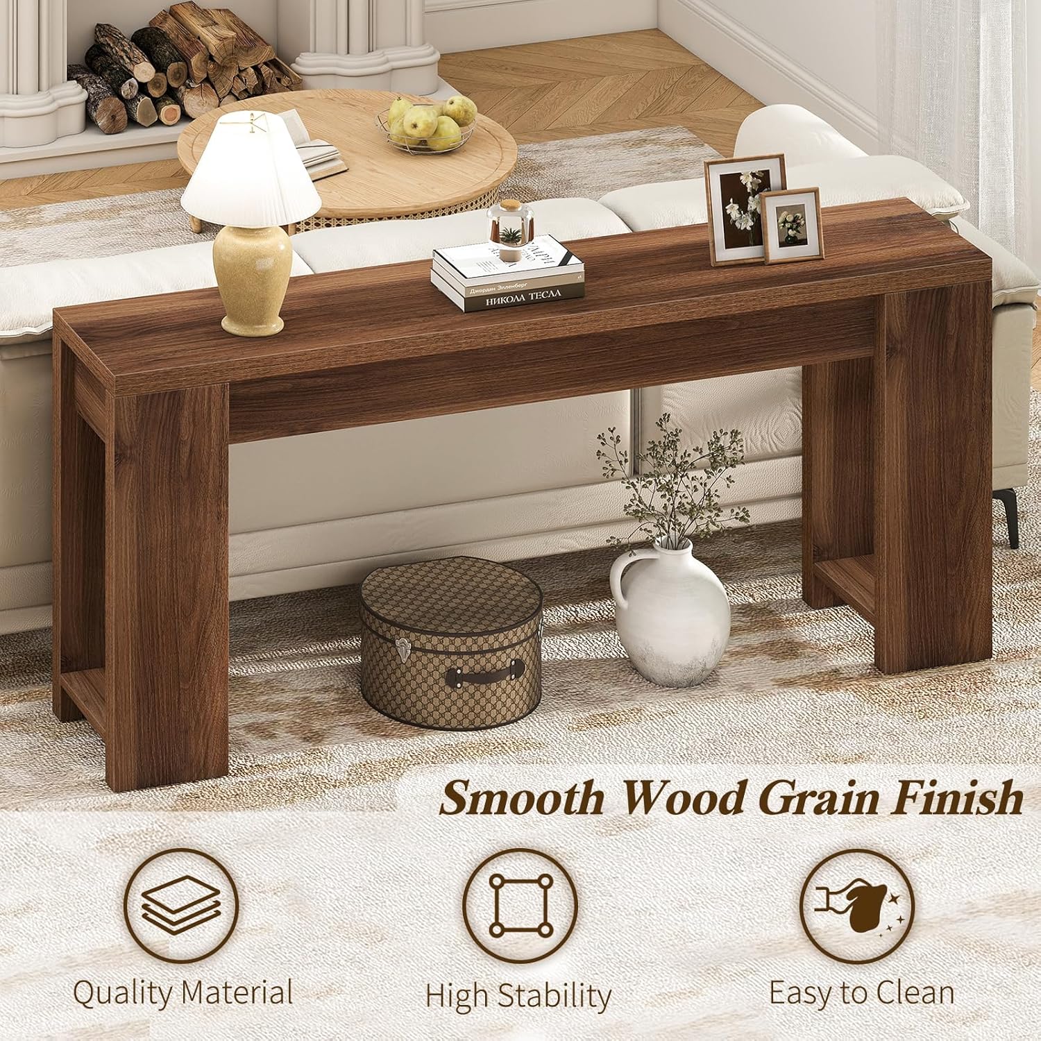 71' Extra Long Console Table, Wood Farmhouse Entryway Table, Plank and Beam Console Tables for Living Room, Entry, Entrance, Behind Couch, Hallway, Foyer, Narrow Sofa Tables for Front Doo
