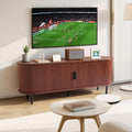 VEVOR Fluted TV Stand for TVs up to 65 inch, Mid-Century Modern Entertainment Center, Boho Media Console with Storage Cabinet & Sliding Tambour Door, Television Stand for Living Room, Bedroom, Walnut