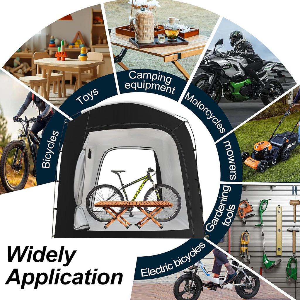 Bike Storage Tent,for 2-10 Bikes, 118 x 86 x 72 in Outdoor Portable Bike Storage Tent, 210D Oxford Fabric PU4000 Waterproof, 2 Rolling Doors, for Motorcycles or Large Motorcycles, Without Floor