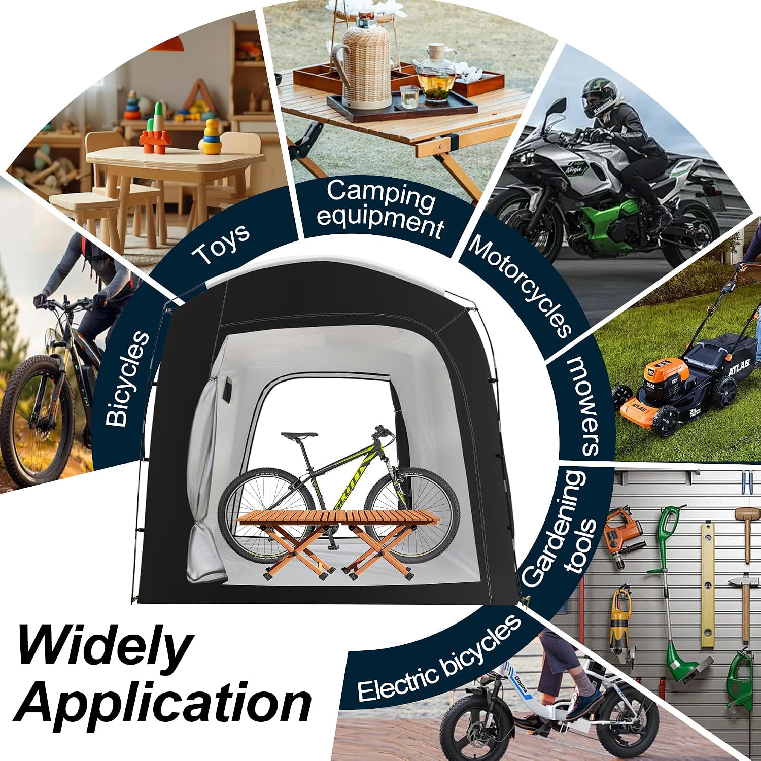 Bike Storage Tent,for 2-10 Bikes, 118 x 86 x 72 in Outdoor Portable Bike Storage Tent, 210D Oxford Fabric PU4000 Waterproof, 2 Rolling Doors, for Motorcycles or Large Motorcycles, Without Floor