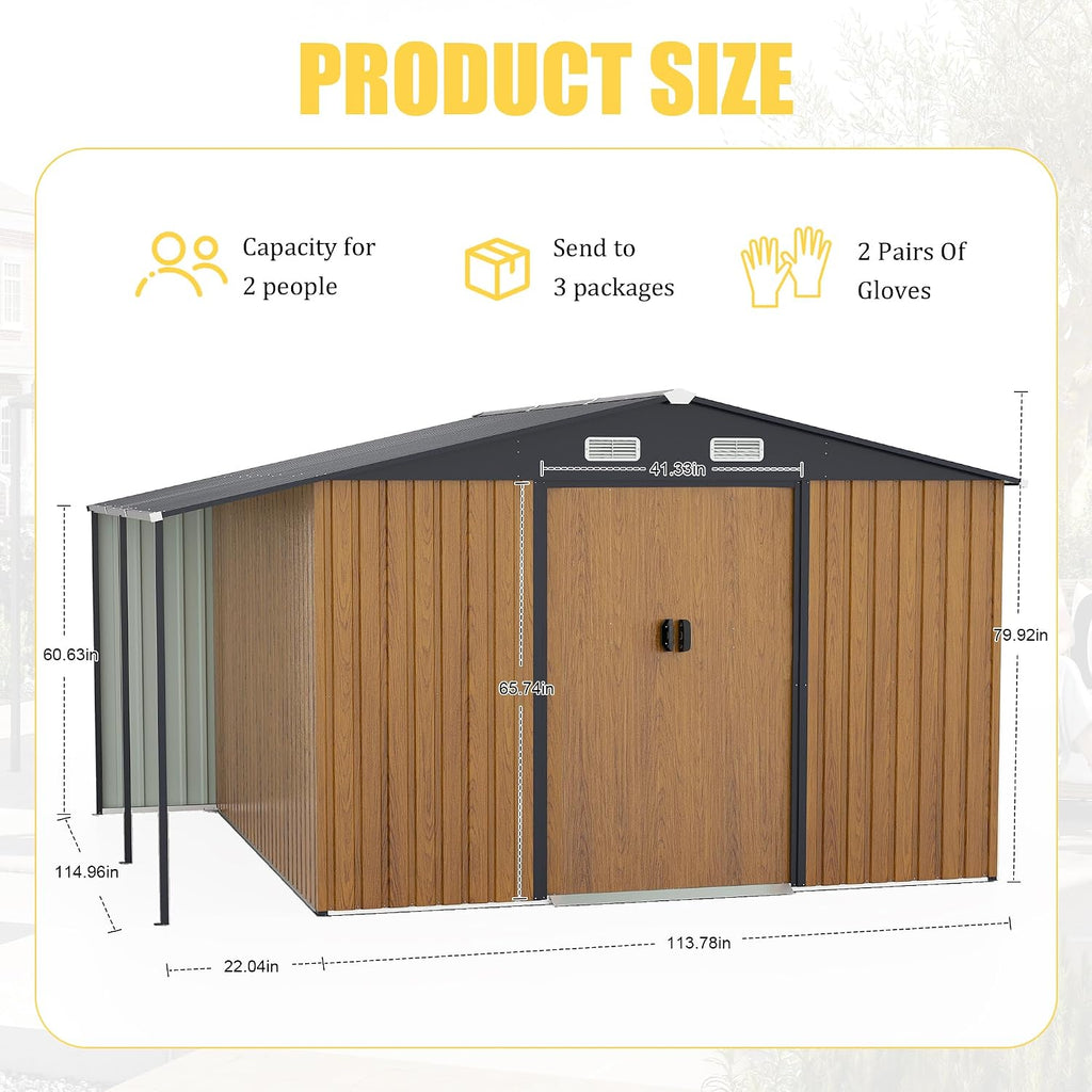 KEIKI 10x12 FT Outdoor Storage Shed, Extra Large Metal Shed with Lockable Doors, Windows, Outside Steel Tiny House Ideal for Garden, Backyard, Patio Utility, Tool Storage, Chicken Coops, Yellow