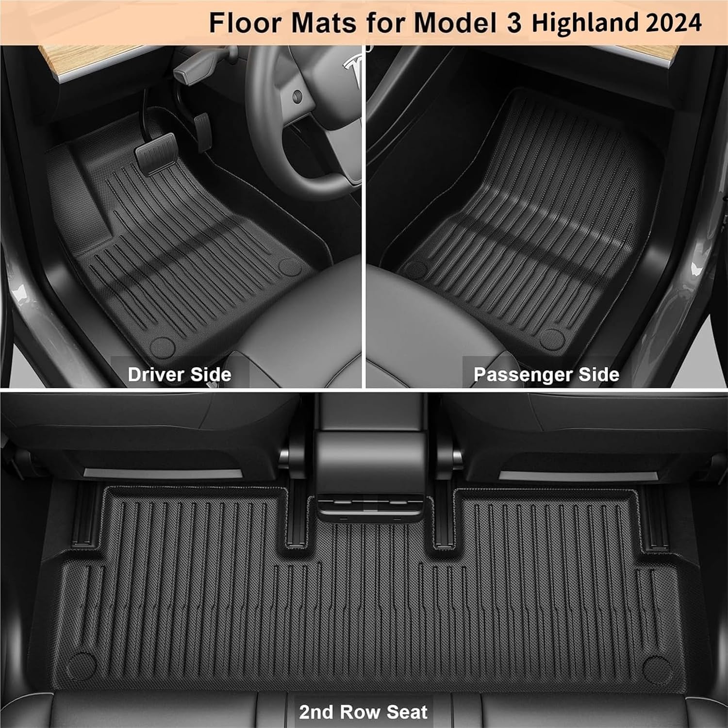 for Tesla Model 3 2024 Highland Floor Mats Cargo Liner Waterproof Anti-Slip Trunk Mat TPE Pads Accessories(6PCS Blanket Set,Right Hand Drive)