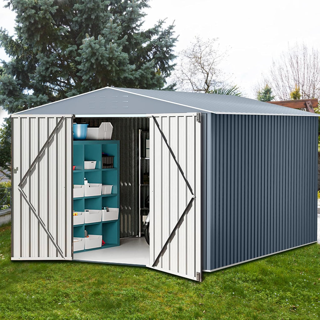 Outdoor Storage Shed,10x10 FT Large Garden Shed,Large Metal Tool Sheds with Sloping Roof and Vents,Updated Reinforced and Lockable Doors Frame Metal Storage Shed for Patio for Backyard,Patio,Garage
