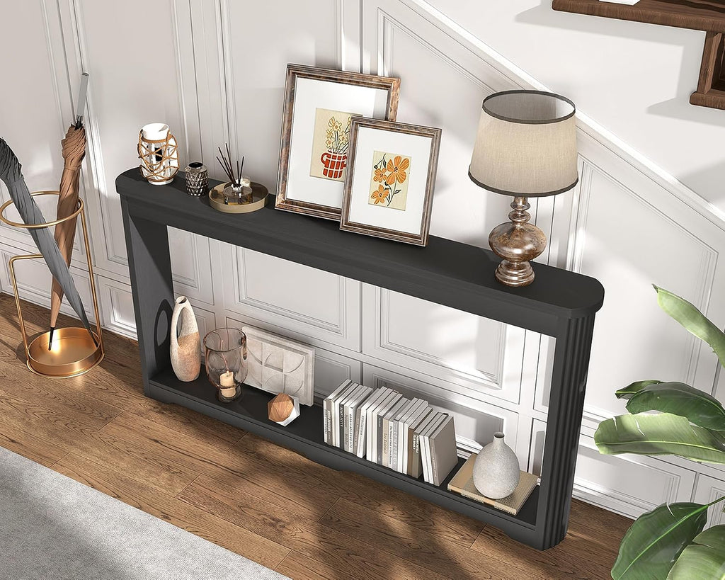 Rovibek Modern 70 Inch Entryway Table Narrow - Behind Sofa Table Narrow, 8 Inch Deep Console Table Behind Couch with Open Storage, Black Entryway Table for Hallway, Foyer, Living Room