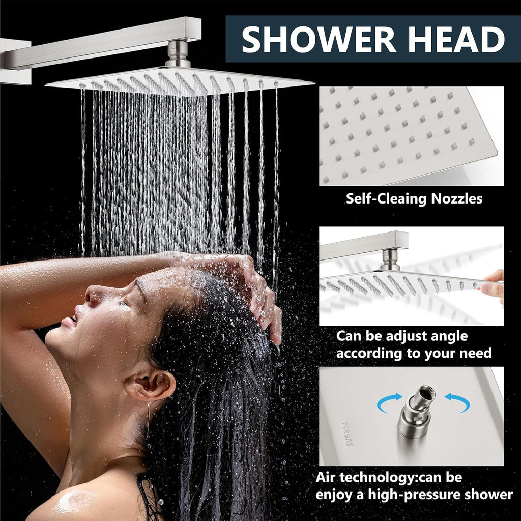 Aolemi Shower Faucet Set Rain Shower System with Handheld Spray Bathroom Shower Combo Rough-in Valve and Shower Trim Kit Included Brushed Nickel 12 Inch Wall Mount Shower Head