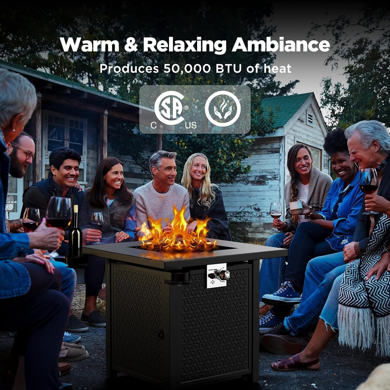 Ciays Propane Fire Pits 32 Inch Outdoor Gas Fire Pit, 50,000 BTU Steel Fire Table with Lid and Lava Rock, Add Warmth and Ambience to Gatherings and Parties On Patio Deck Garden Backyard, Black