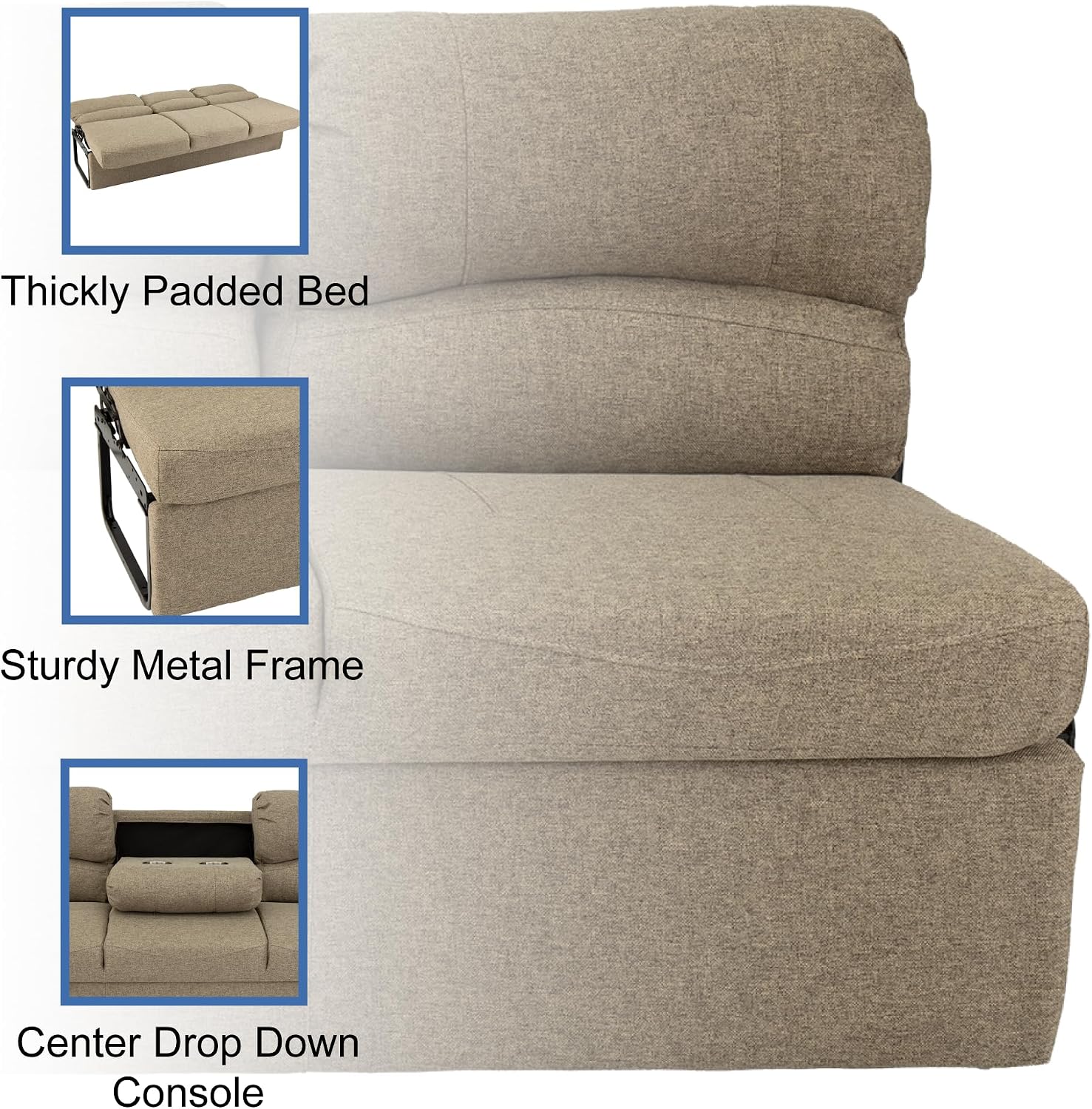 RecPro 68' RV Jackknife Sleeper Sofa with Drop-Down Console | Cloth Fabric | 2 Colors to Choose from | Furniture for RV and Camper (Oatmeal Cloth)