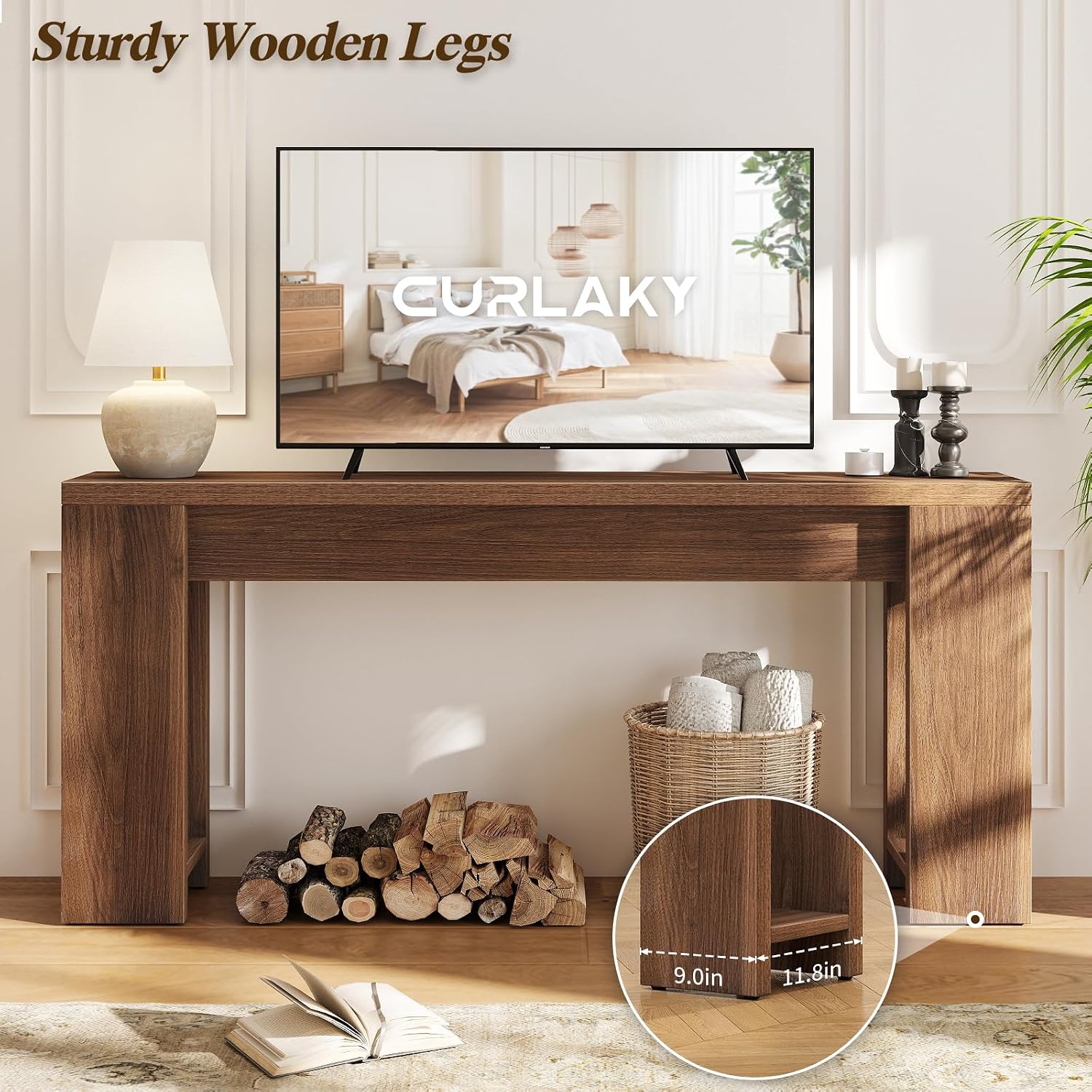 71' Extra Long Console Table, Wood Farmhouse Entryway Table, Plank and Beam Console Tables for Living Room, Entry, Entrance, Behind Couch, Hallway, Foyer, Narrow Sofa Tables for Front Doo