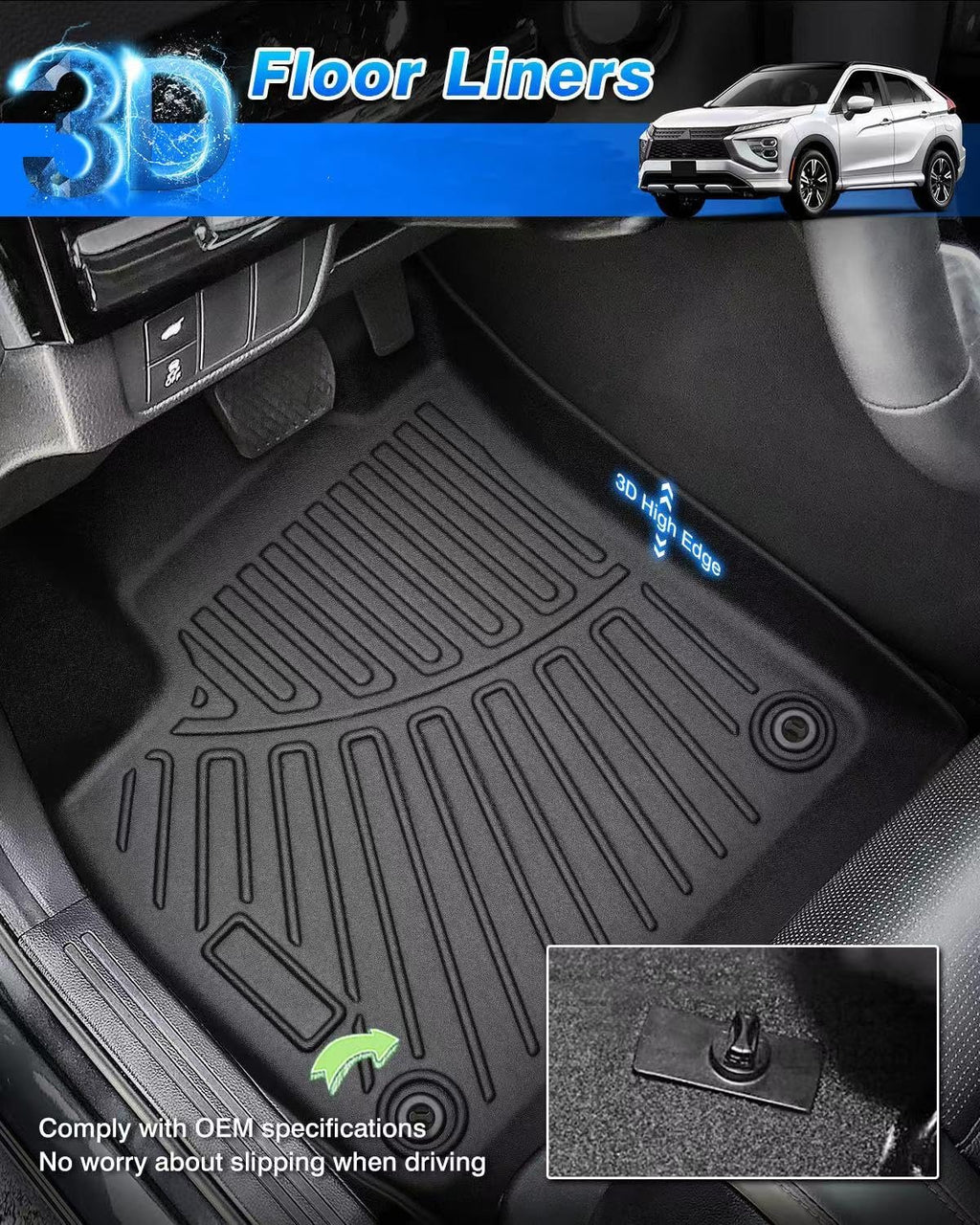 Cartist Floor Mats & Cargo Liner Custom Fit for Mitsubishi Eclipse Cross 2018 2019 2020 Accessories All Weather Cargo Liners Carpet Protection TPE Odorless