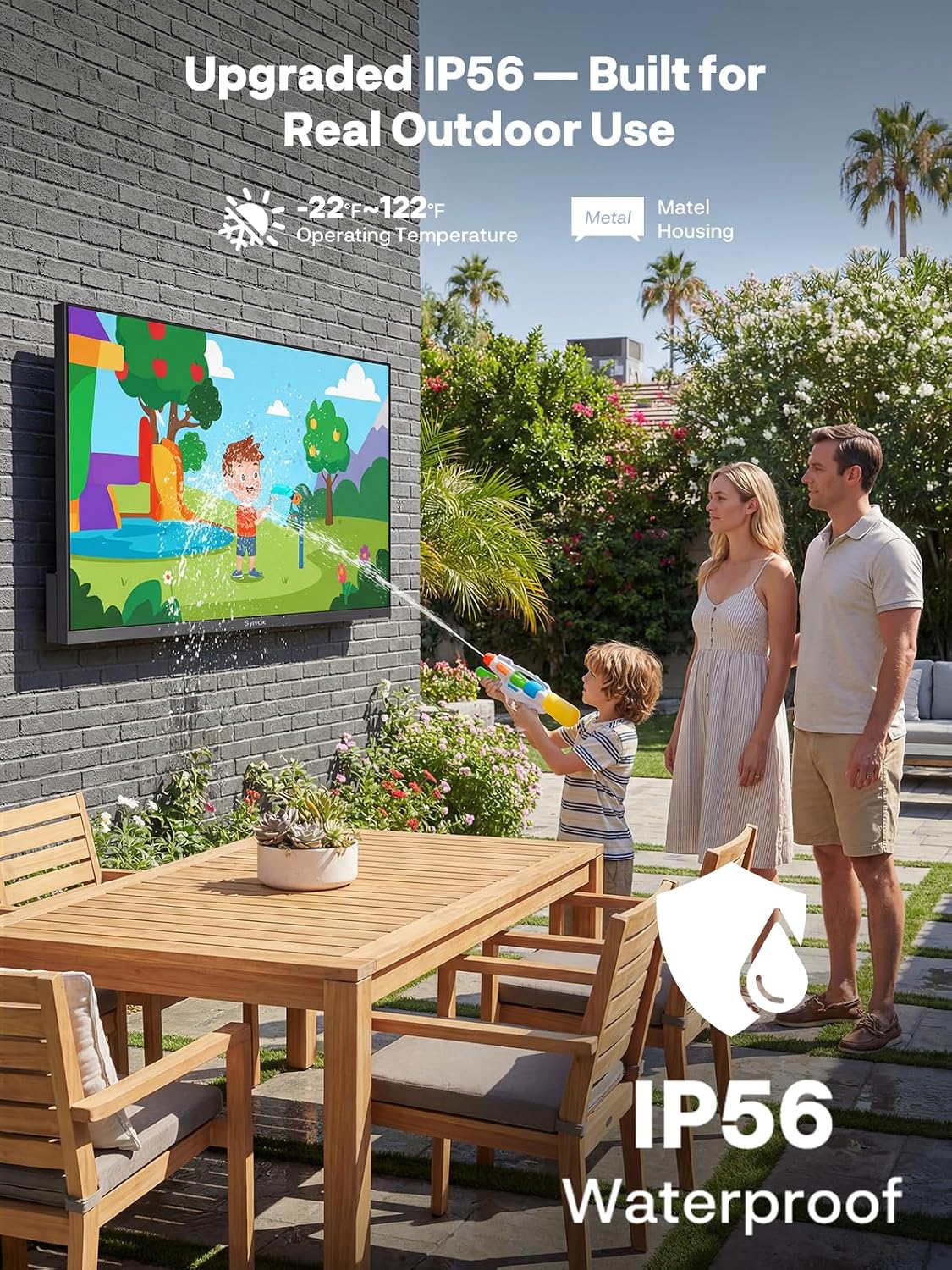 SYLVOX 75'' Outdoor TV, Ultra-Narrow Bezel, Upgraded IP56 Waterproof Smart Google TV for Outside, 2×12W Speakers with Dolby Atmos, 1000 Nits Brightness for Patio, Deck or Partial Sun (Frameless, 2026)