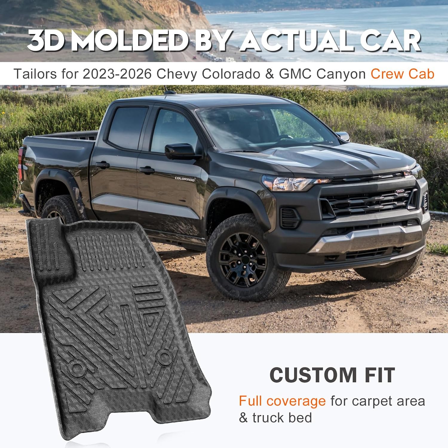KUST Floor Mats Bed Mat Set for 2023 2024 2025 2026 Chevy Colorado/GMC Canyon Crew Cab, 5FT Truck Bed Liner All Weather Protection TPE Rubber High Edge Heavy Duty