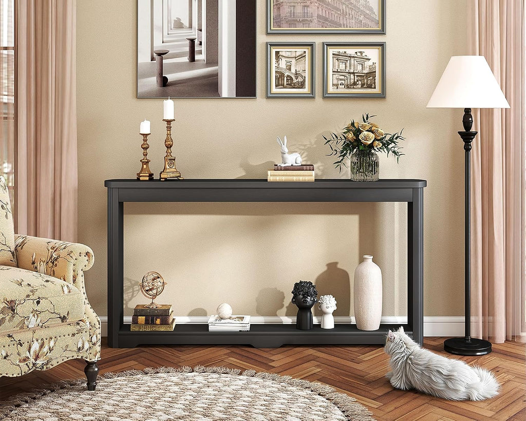 Rovibek Modern 70 Inch Entryway Table Narrow - Behind Sofa Table Narrow, 8 Inch Deep Console Table Behind Couch with Open Storage, Black Entryway Table for Hallway, Foyer, Living Room