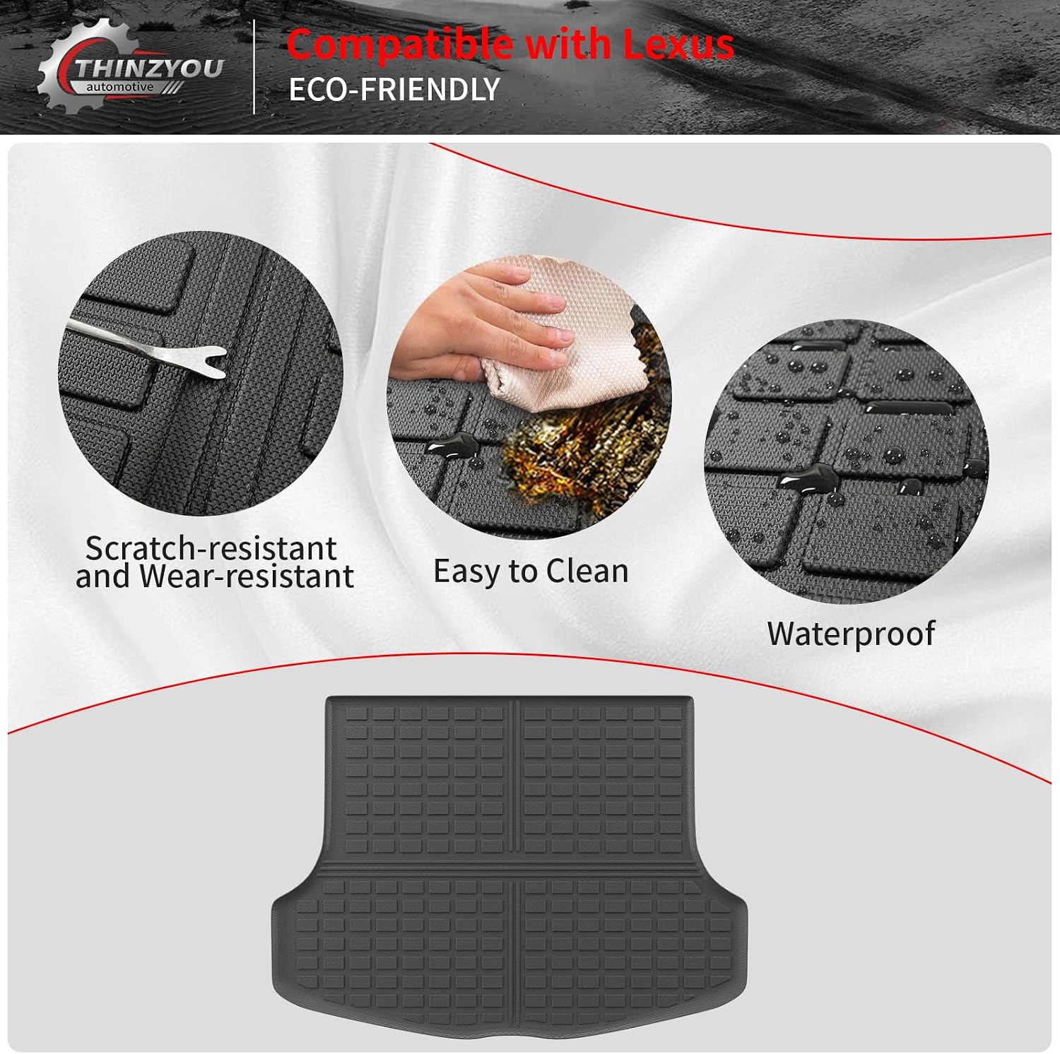 Floor Mats Compatible with 2023 2024 2025 2026 Lexus RX350 RX350H RX500H Trunk Mat Cargo Liner TPE Back Seat Cover All Weather RX350 RX350H RX500H Accessories (Trunk Mat+Floor Mats)