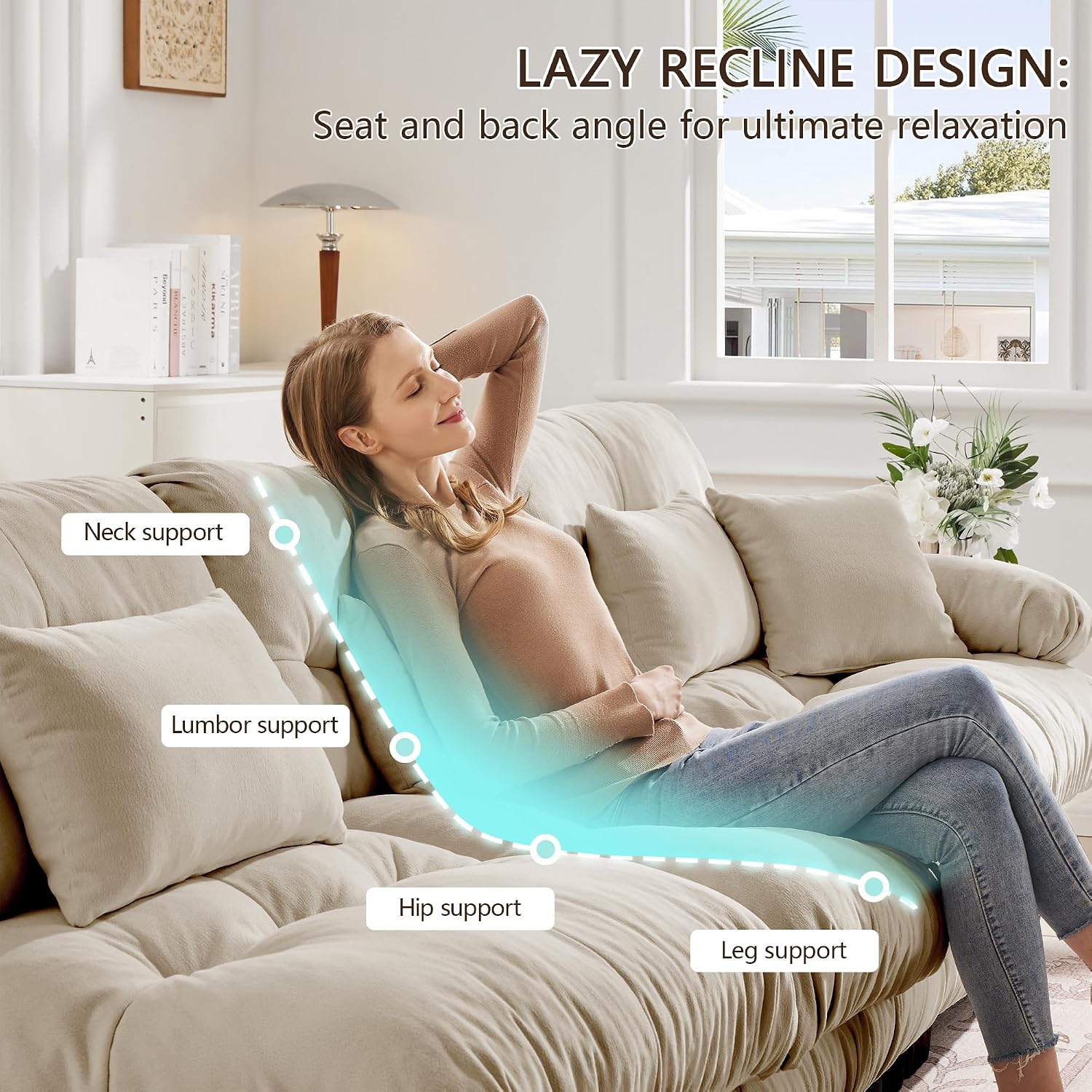 Modular Sectional Sofa 173.2' Cloud Couch, L Shaped Couch with Movable Ottoman, Modern Deep Seat Couches for Living Room, Oversized 4-Seater Sofa Comfy Chenille Sofas for Bedroom, Light Coffee