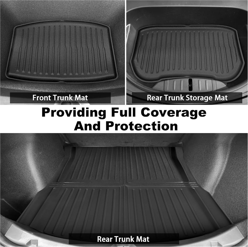 Floor Mats Fit for Tesla Model 3 Highland 2025 2024, Custom Fit All-Weather Cargo Liner Full Cover Car Mats with Front Rear Cargo Mat Trunk Floor Mat Interior Accessories