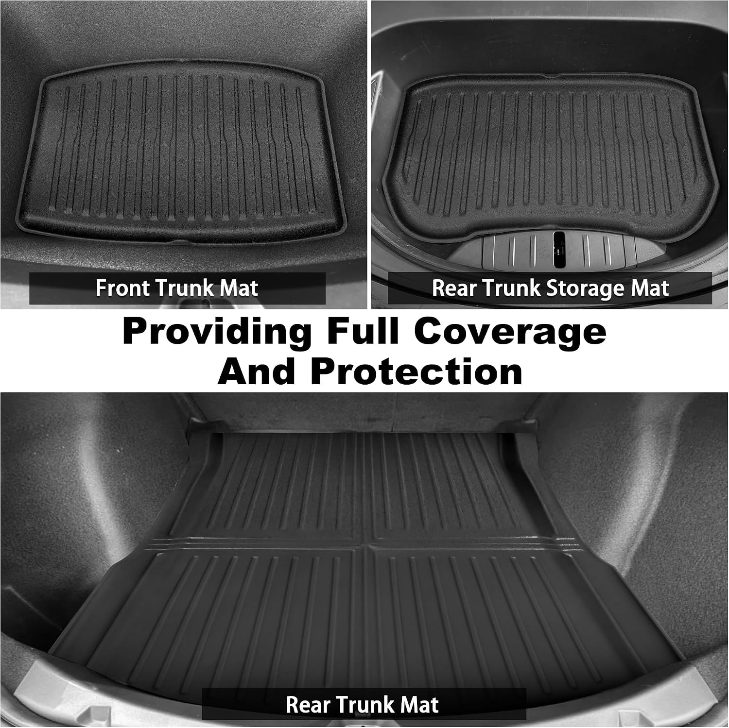 Floor Mats Fit for Tesla Model 3 Highland 2025 2024, Custom Fit All-Weather Cargo Liner Full Cover Car Mats with Front Rear Cargo Mat Trunk Floor Mat Interior Accessories