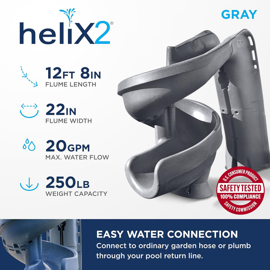 S.R.Smith Helix2 Pool Slide, Gray – Premium Water Slide with Spiral Curve for Inground Swimming Pool – Deck Mounted with Enclosed Ladder for Safety