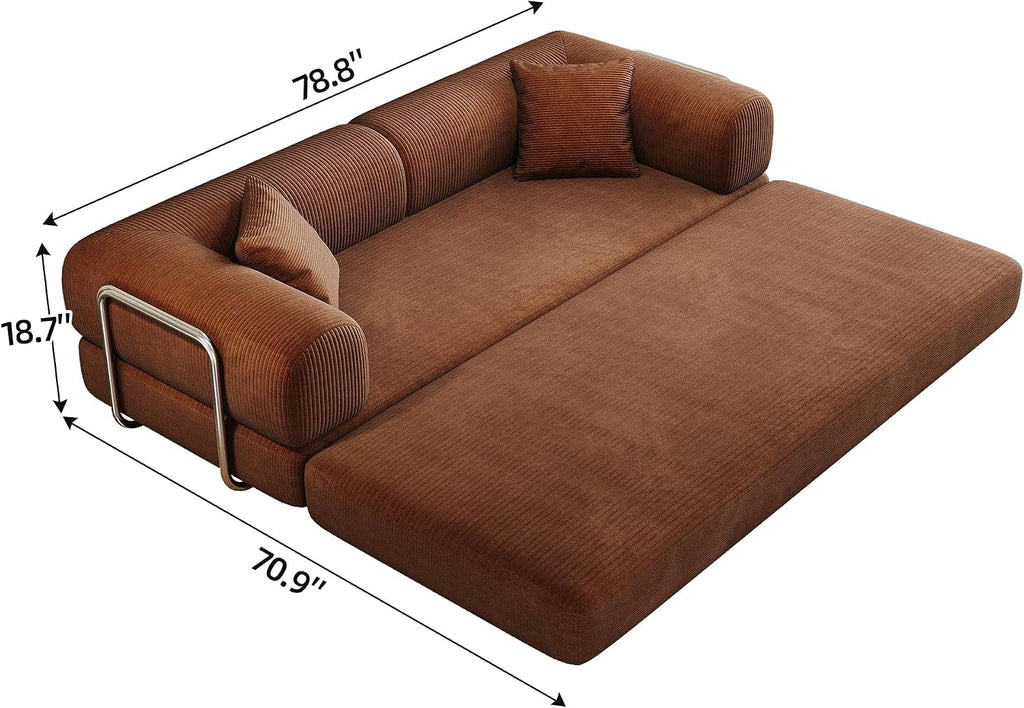 Ball & Cast 78.8' No-Assembly Compressed Sofa Bed, Convertible Floor Futon Couch with Pillow Backrest & Armrest, Boneless Modular Sleeper Sofa in Corduroy for Living Room Bedroom, Brown