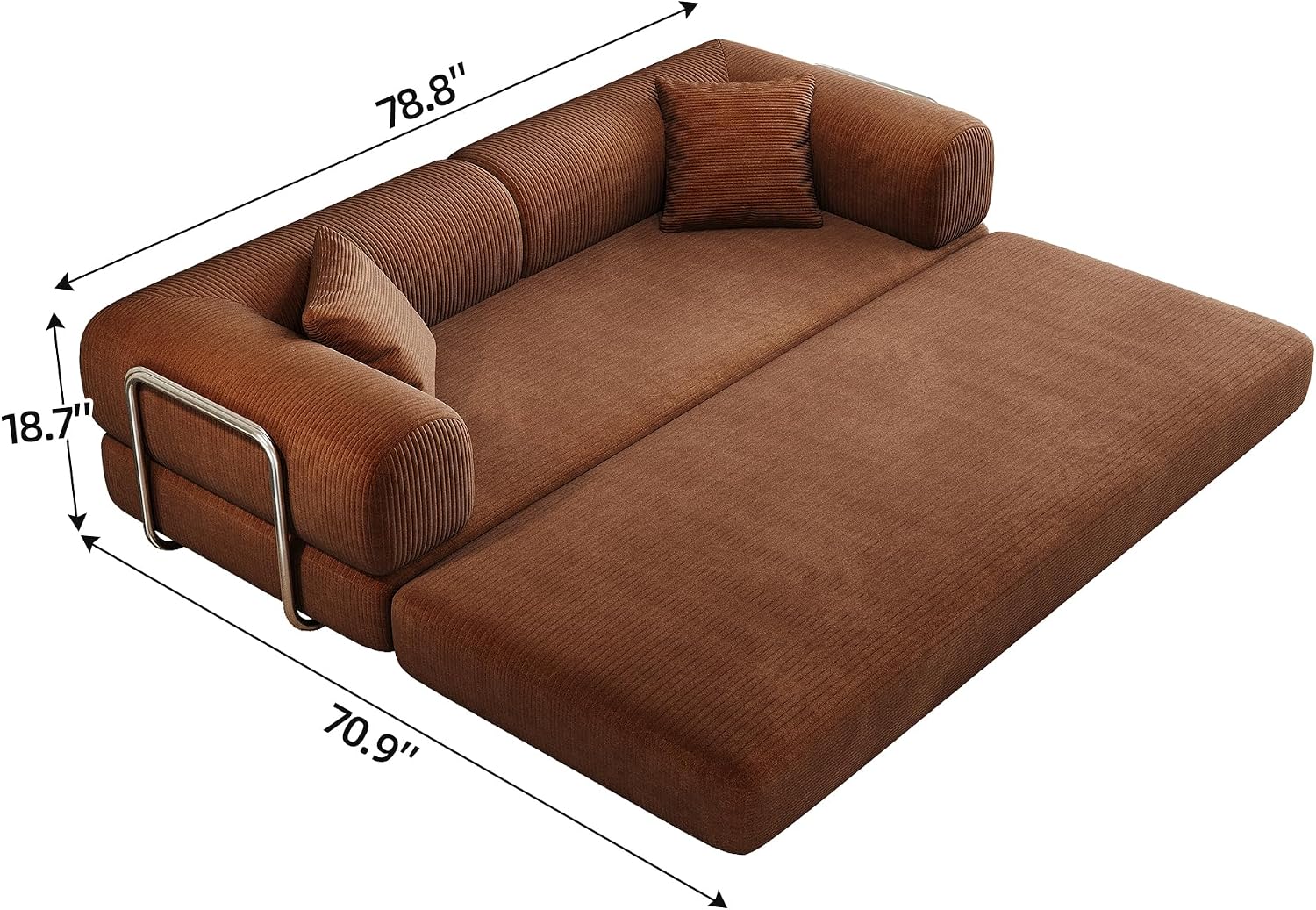 Ball & Cast 78.8' No-Assembly Compressed Sofa Bed, Convertible Floor Futon Couch with Pillow Backrest & Armrest, Boneless Modular Sleeper Sofa in Corduroy for Living Room Bedroom, Brown