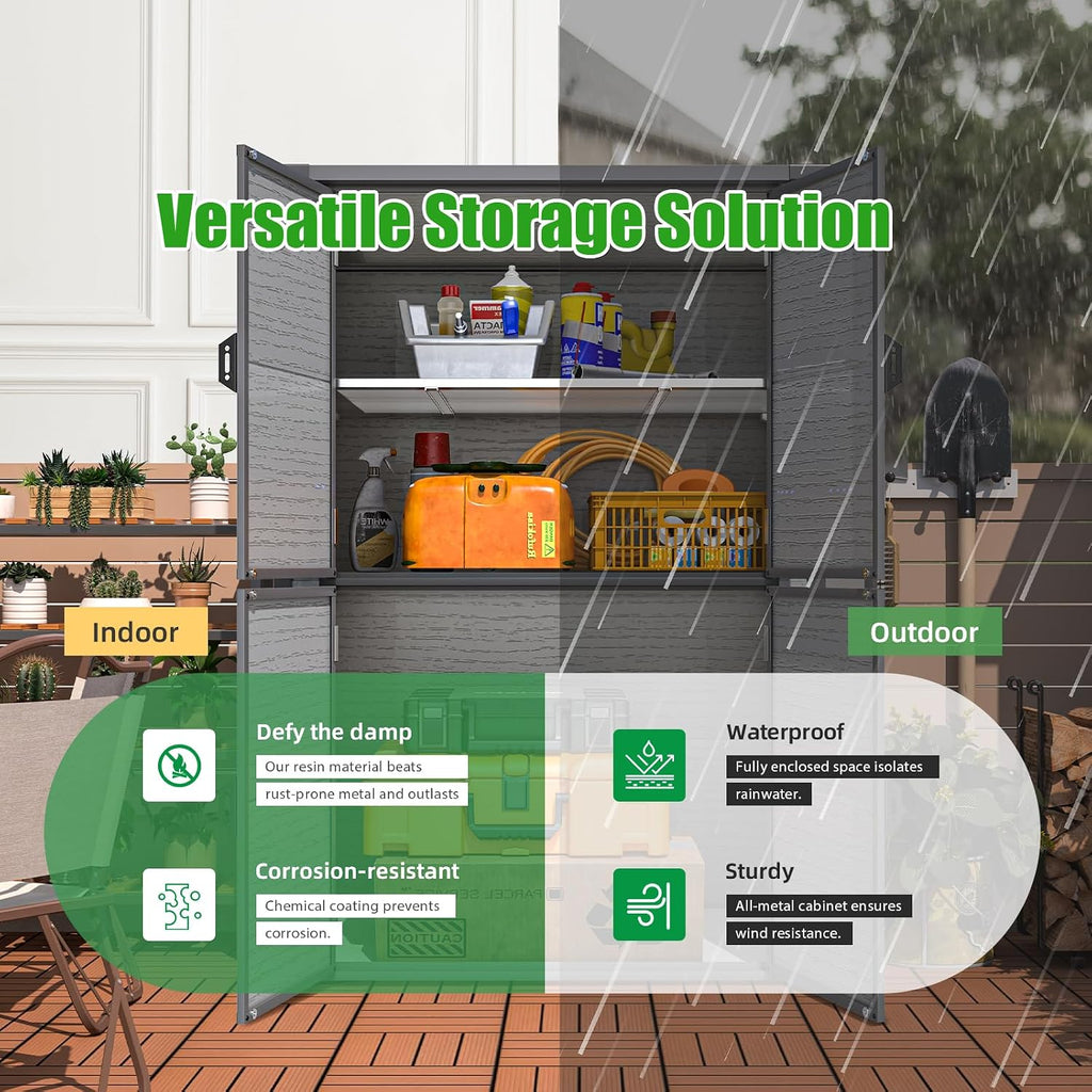 Large 58 Cu.Ft Resin Outdoor Storage Cabinet Waterproof with Adjustable Shelves, Vertical Tall Plastic Storage Cabinet with Reinforced Floor, Weatherproof Sheds & Outdoor Storage Clearance with Base