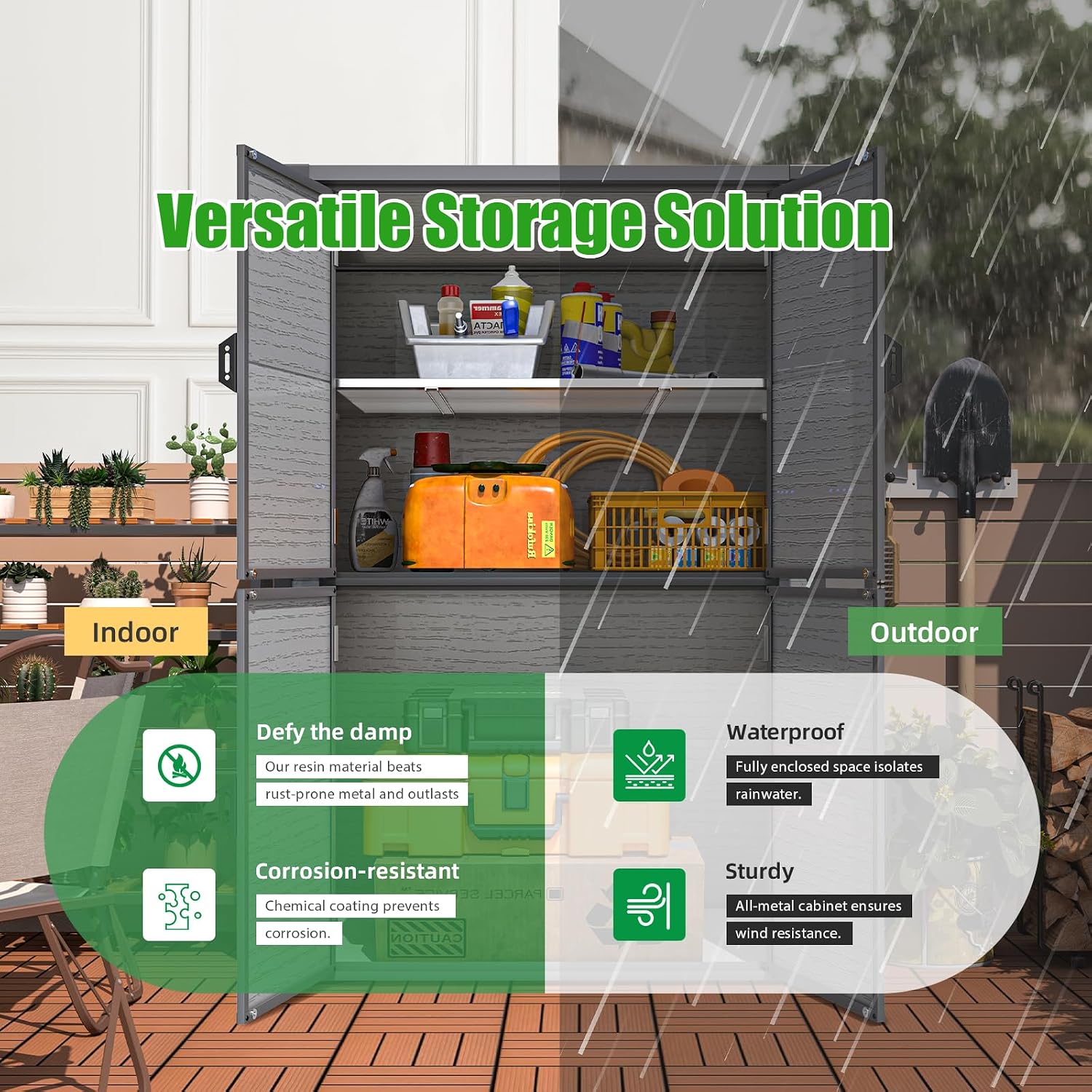 Large 58 Cu.Ft Resin Outdoor Storage Cabinet Waterproof with Adjustable Shelves, Vertical Tall Plastic Storage Cabinet with Reinforced Floor, Weatherproof Sheds & Outdoor Storage Clearance with Base