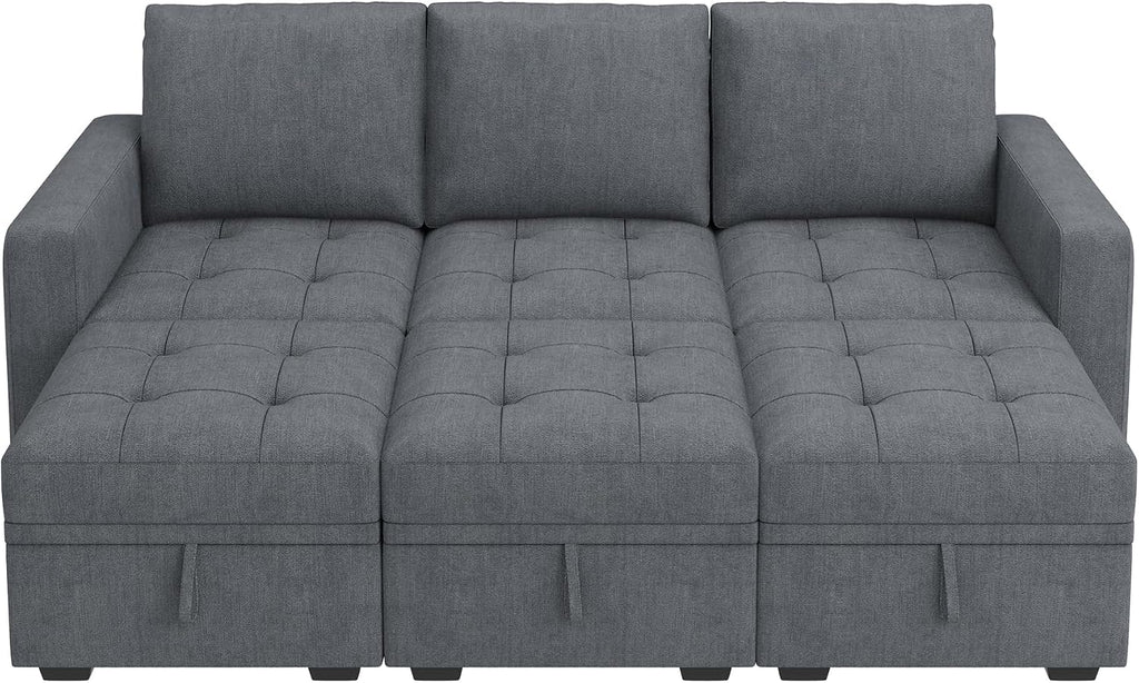 HONBAY Modular Sectional Sleeper Sofa, Sleeper Couch with Storage Seats Oversized Sectional Couches for Living RoomBluish Grey
