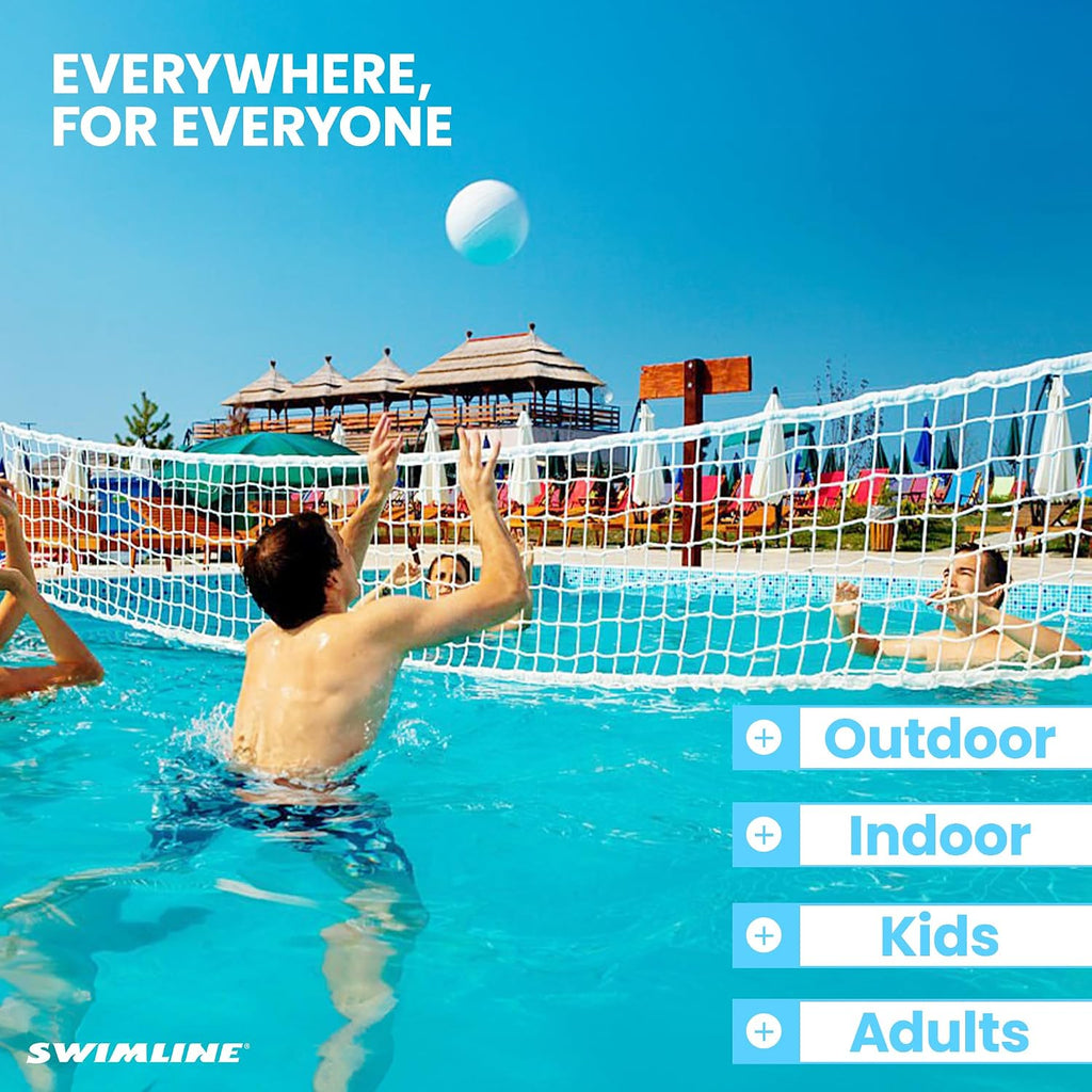 SWIMLINE Original Pool Volleyball Net Games Set with Ball Adjustable Up to 34 Feet Wide | for Kids & Adults | 2 Stable Water-Fill Bases | Easy Assembly Compatible W/Outdoor & Indoor Inground Pools