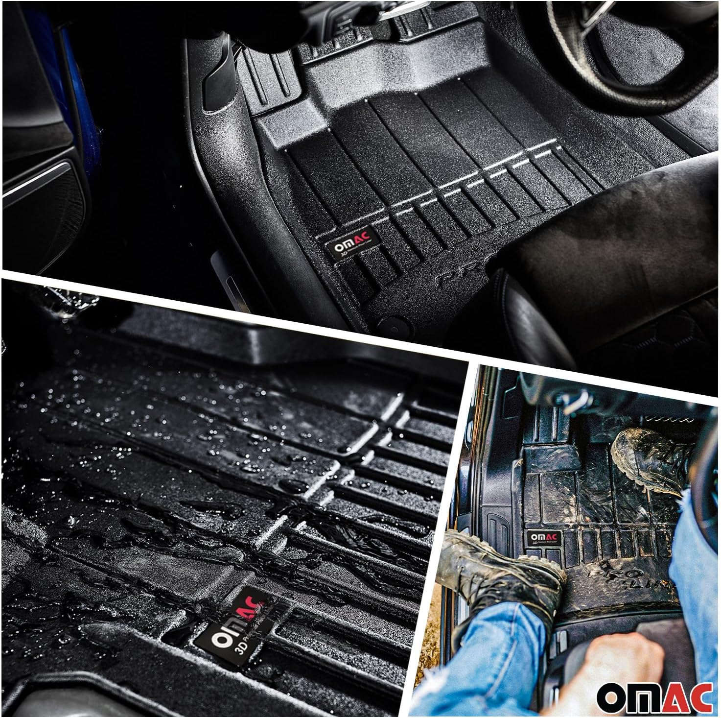OMAC Premium Floor Mats & Cargo Liners for Tesla Model 3 2017-2025 Black 4 Pcs